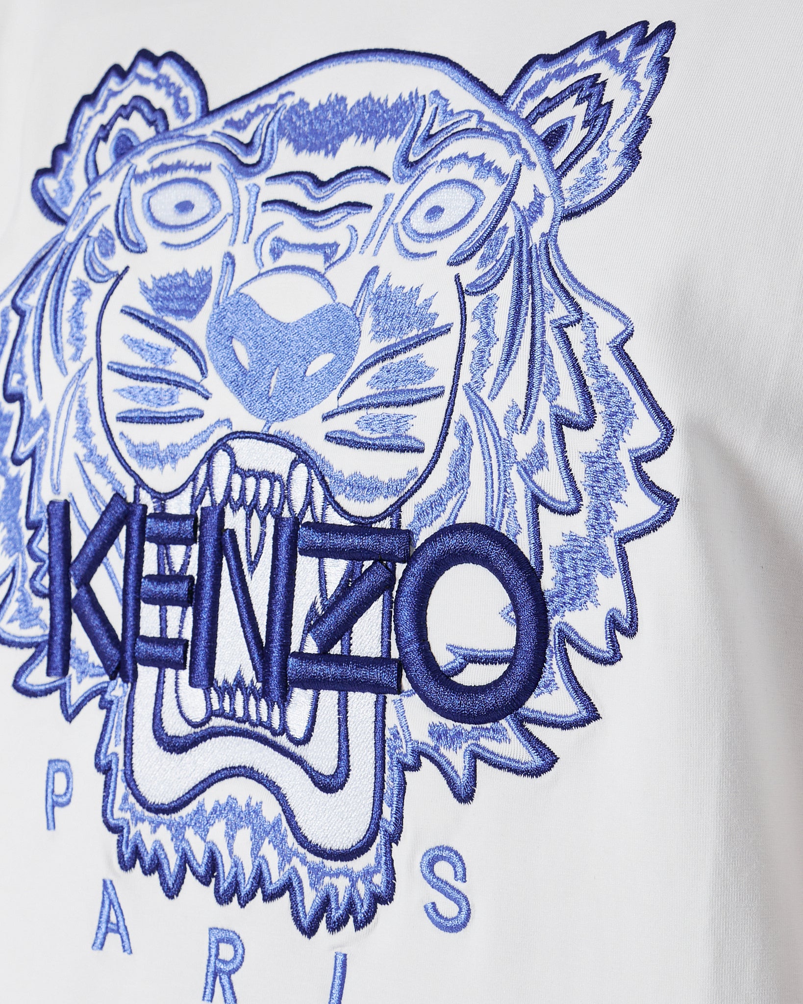 KEN Tiger Head Blue Embroidered Unisex White T-Shirt 23.90