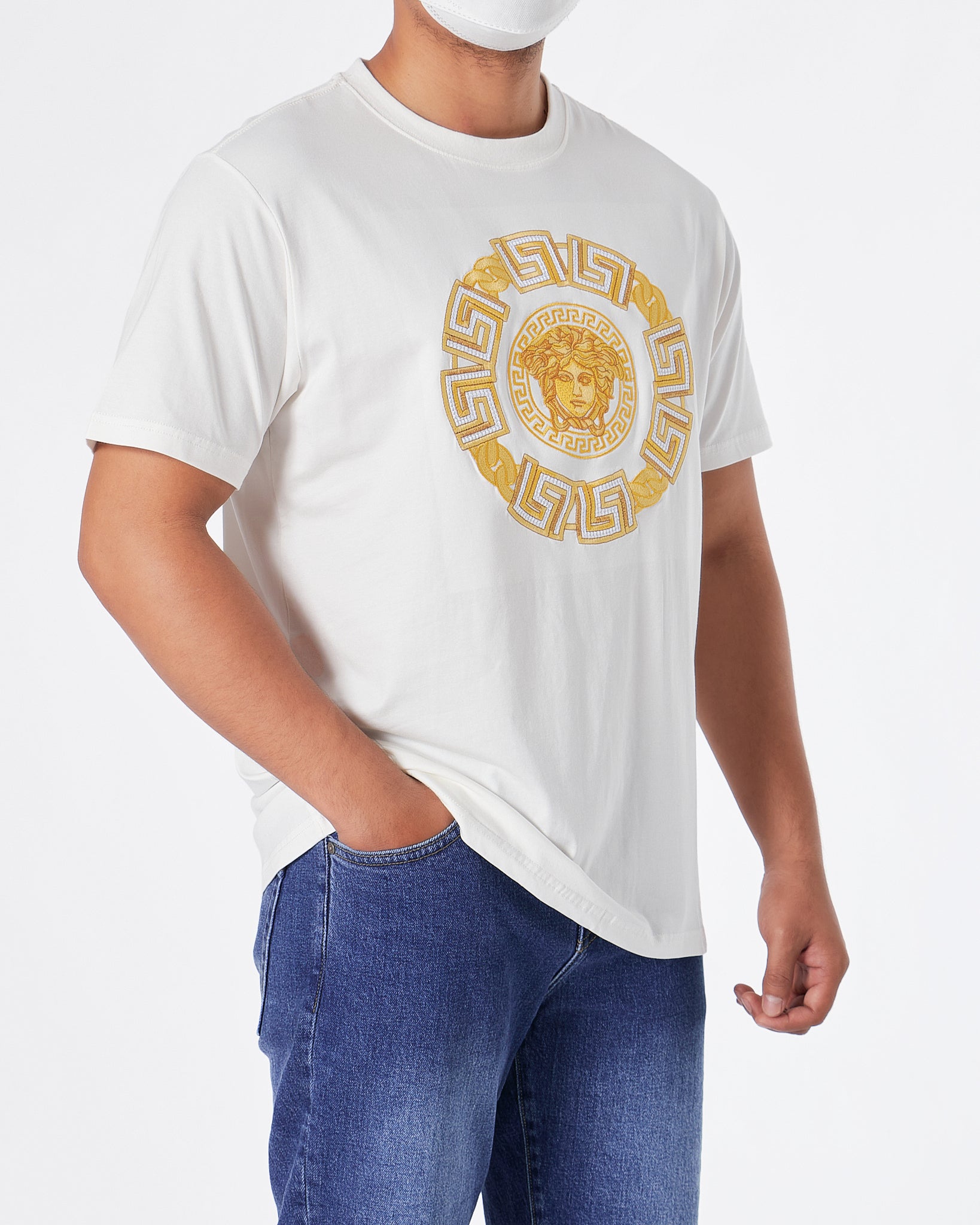 VER Medusa Gold Embroidered Men White T-Shirt 24.90