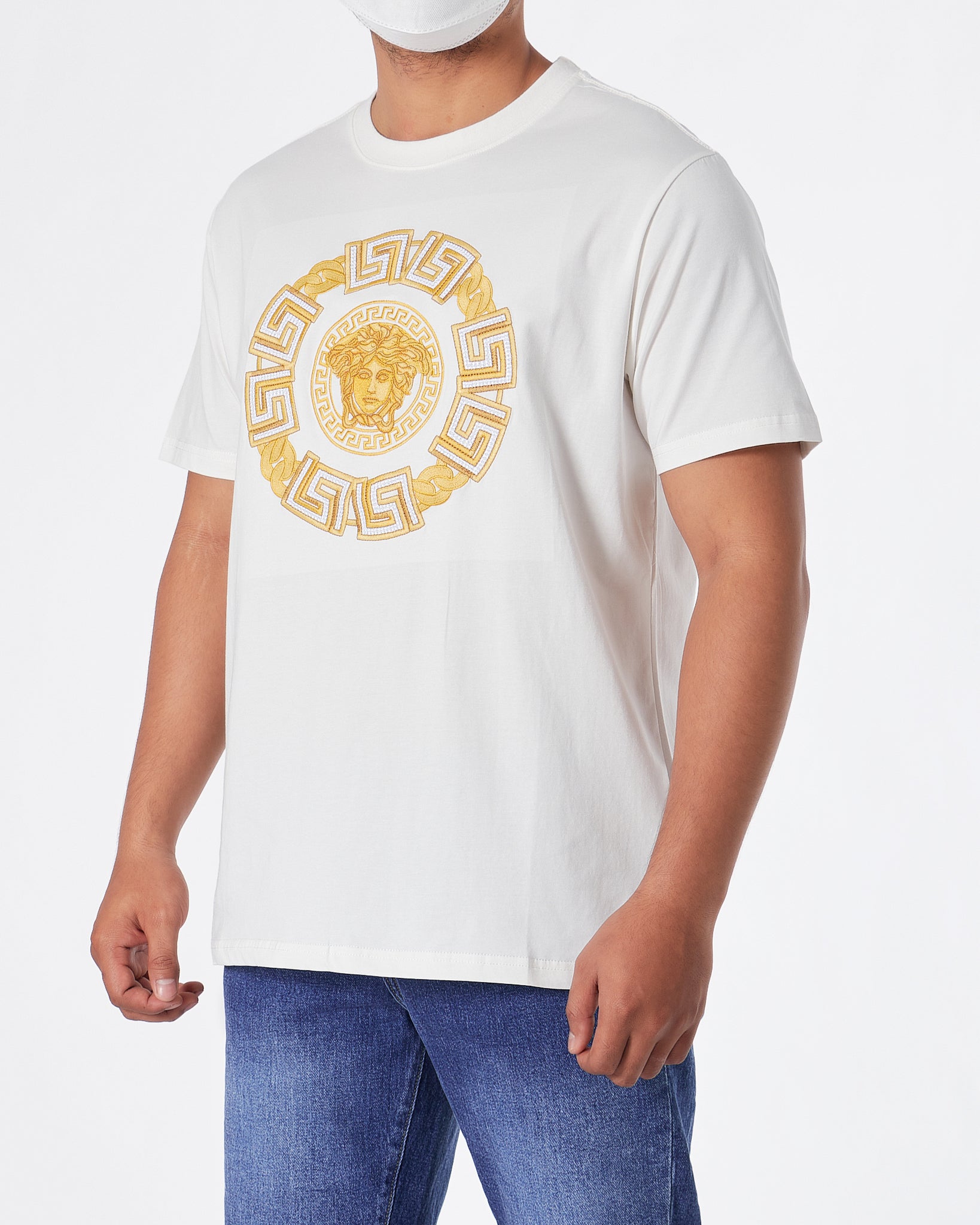 VER Medusa Gold Embroidered Men White T-Shirt 24.90