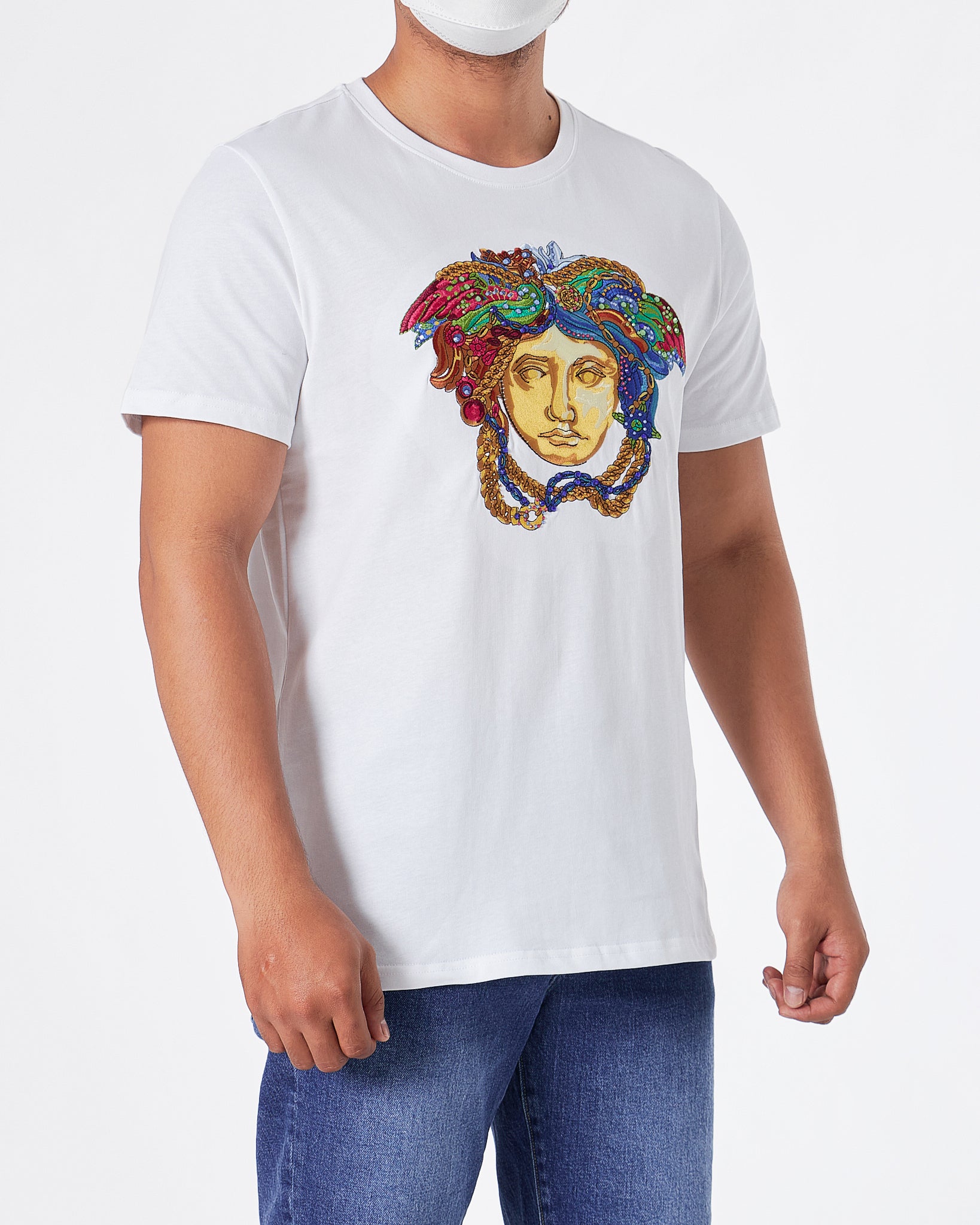 VER Rhinestone Medusa Men White T-Shirt 22.90