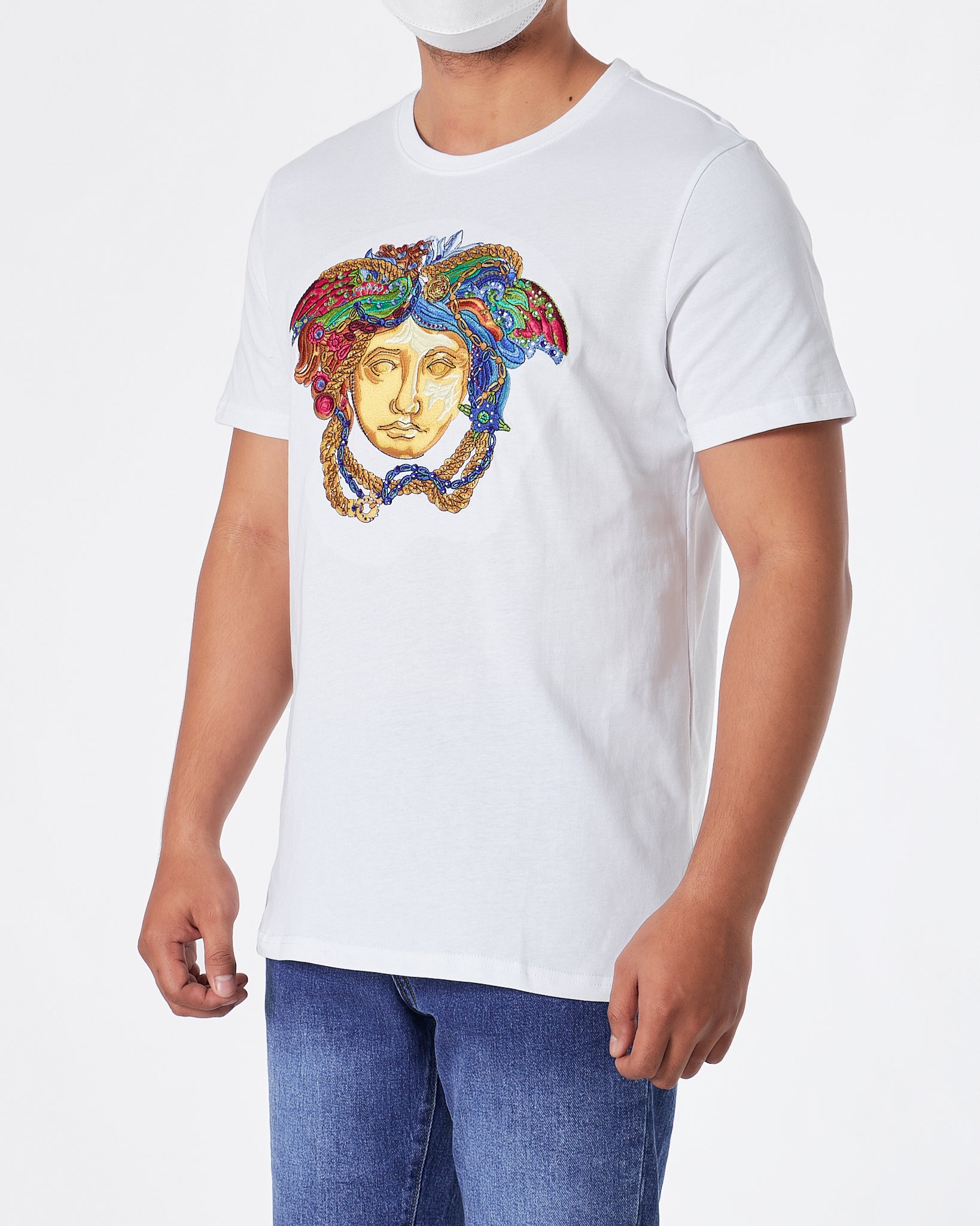 VER Rhinestone Medusa Men White T-Shirt 22.90