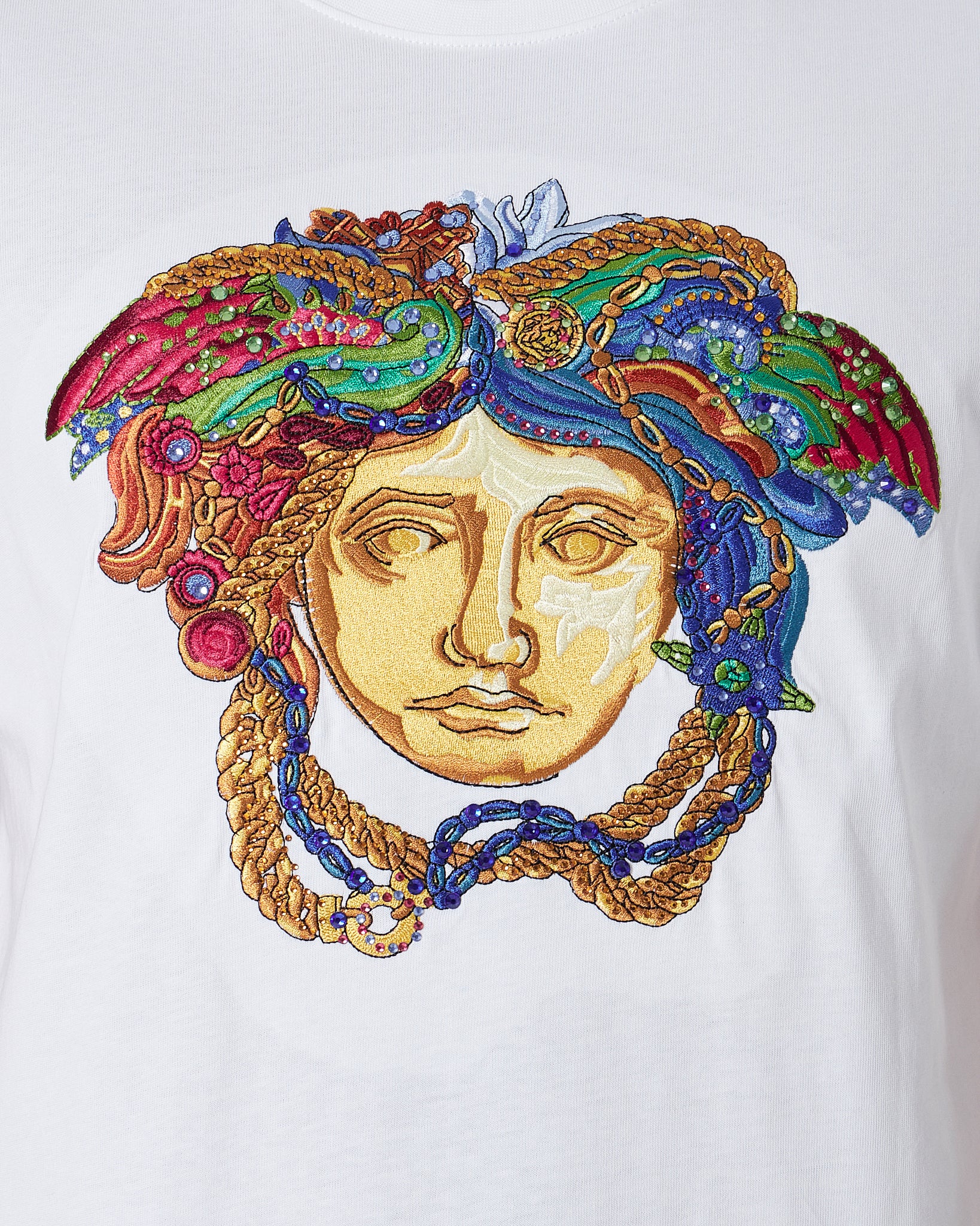VER Rhinestone Medusa Men White T-Shirt 22.90