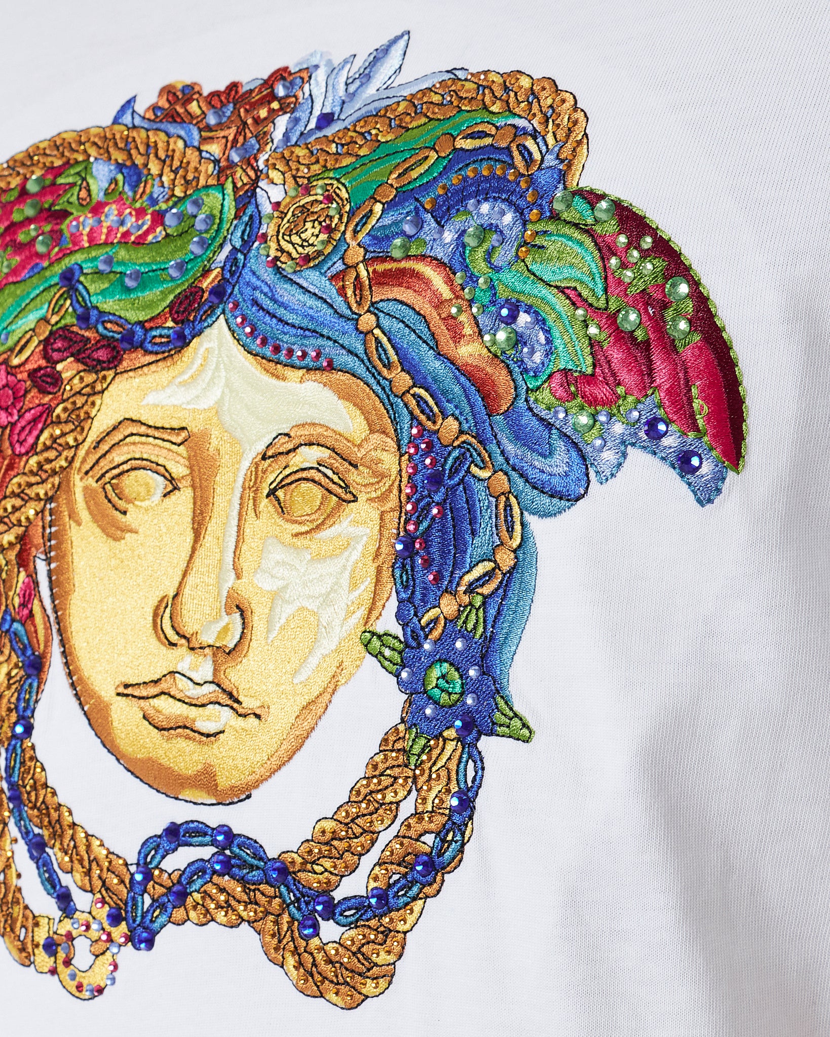 VER Rhinestone Medusa Men White T-Shirt 22.90