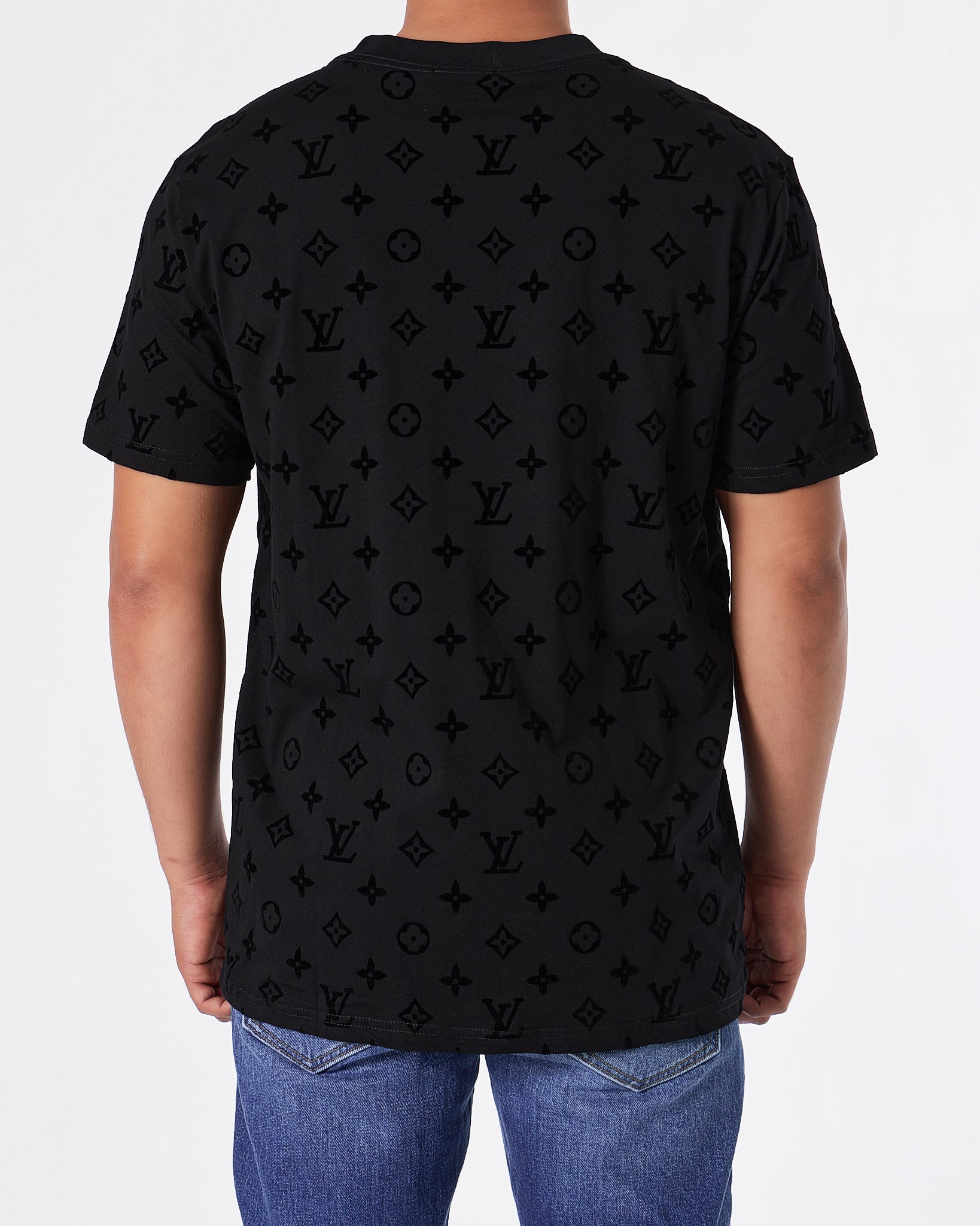LV Monogram Embossed Over Printed Men Black T-Shirt 22.90