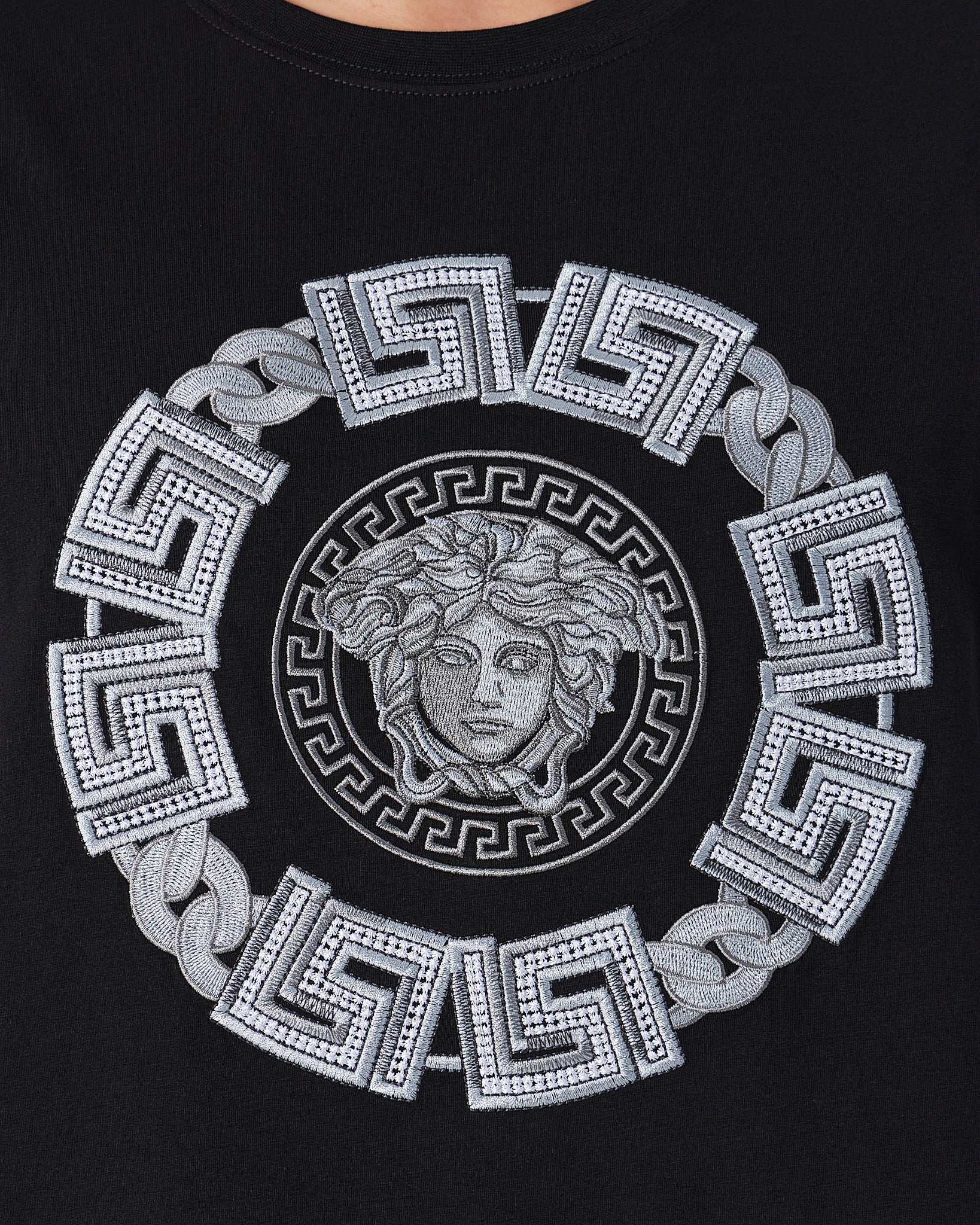 VER Medusa Silver Embroidered Men Black T-Shirt 24.90
