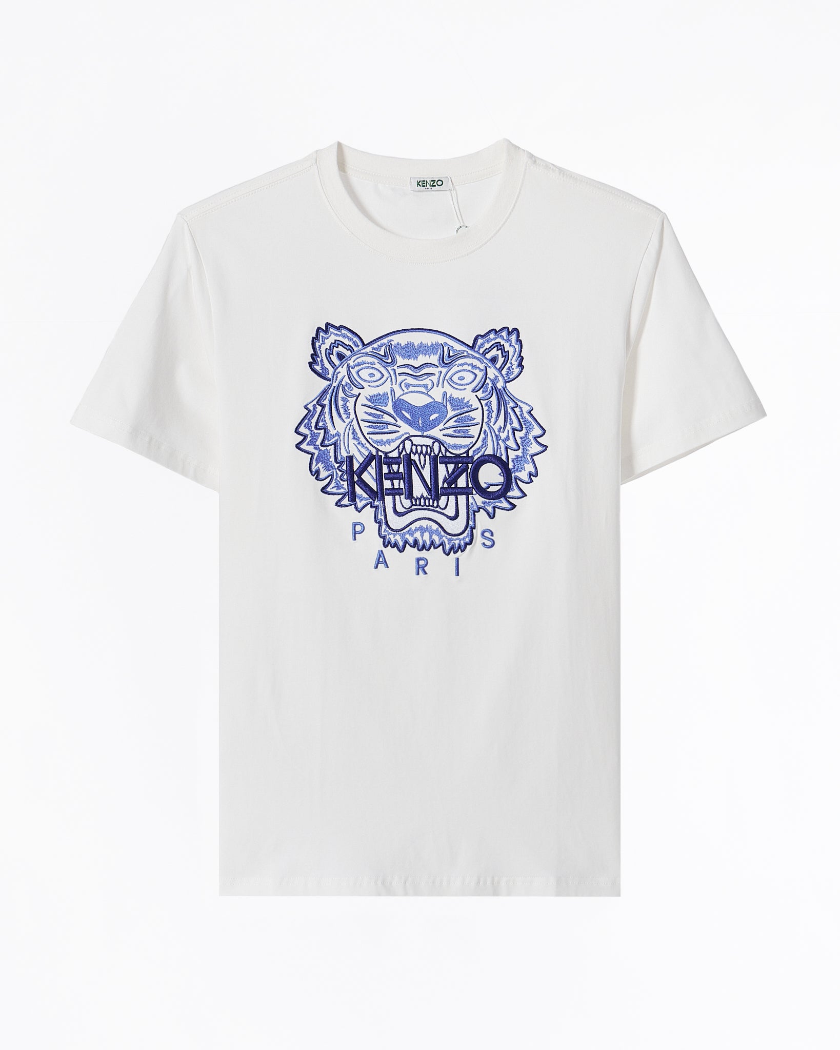 KEN Tiger Head Blue Embroidered Unisex White T-Shirt 23.90