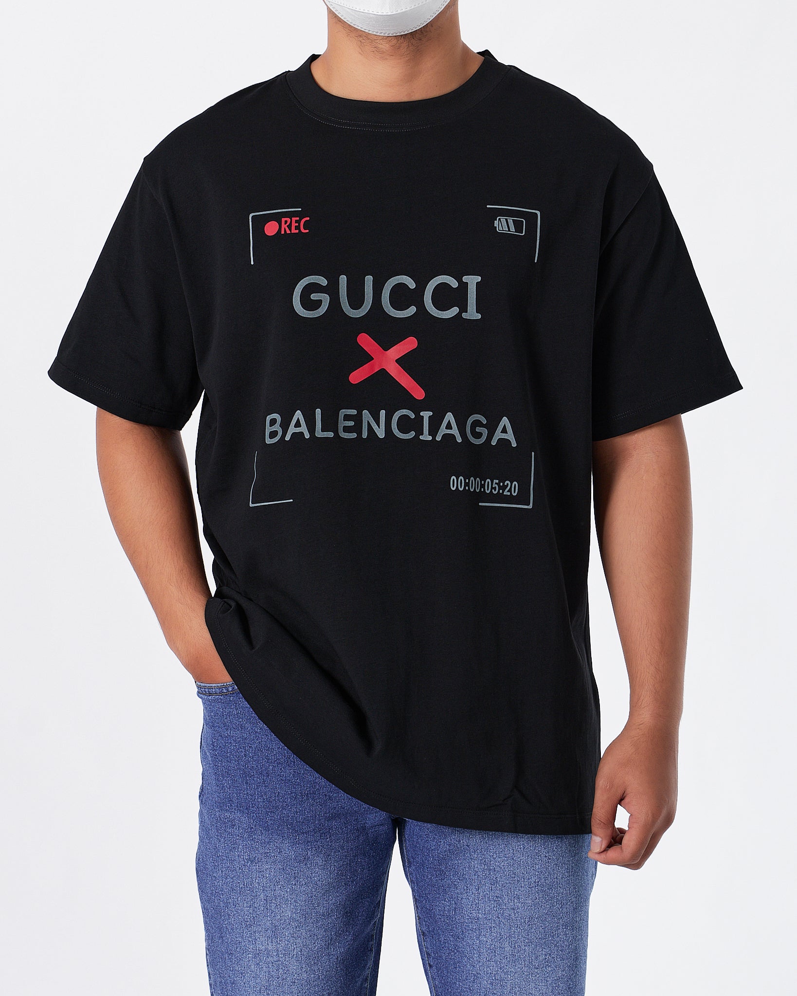 GUC x BAL Men Black T-Shirt 20.90