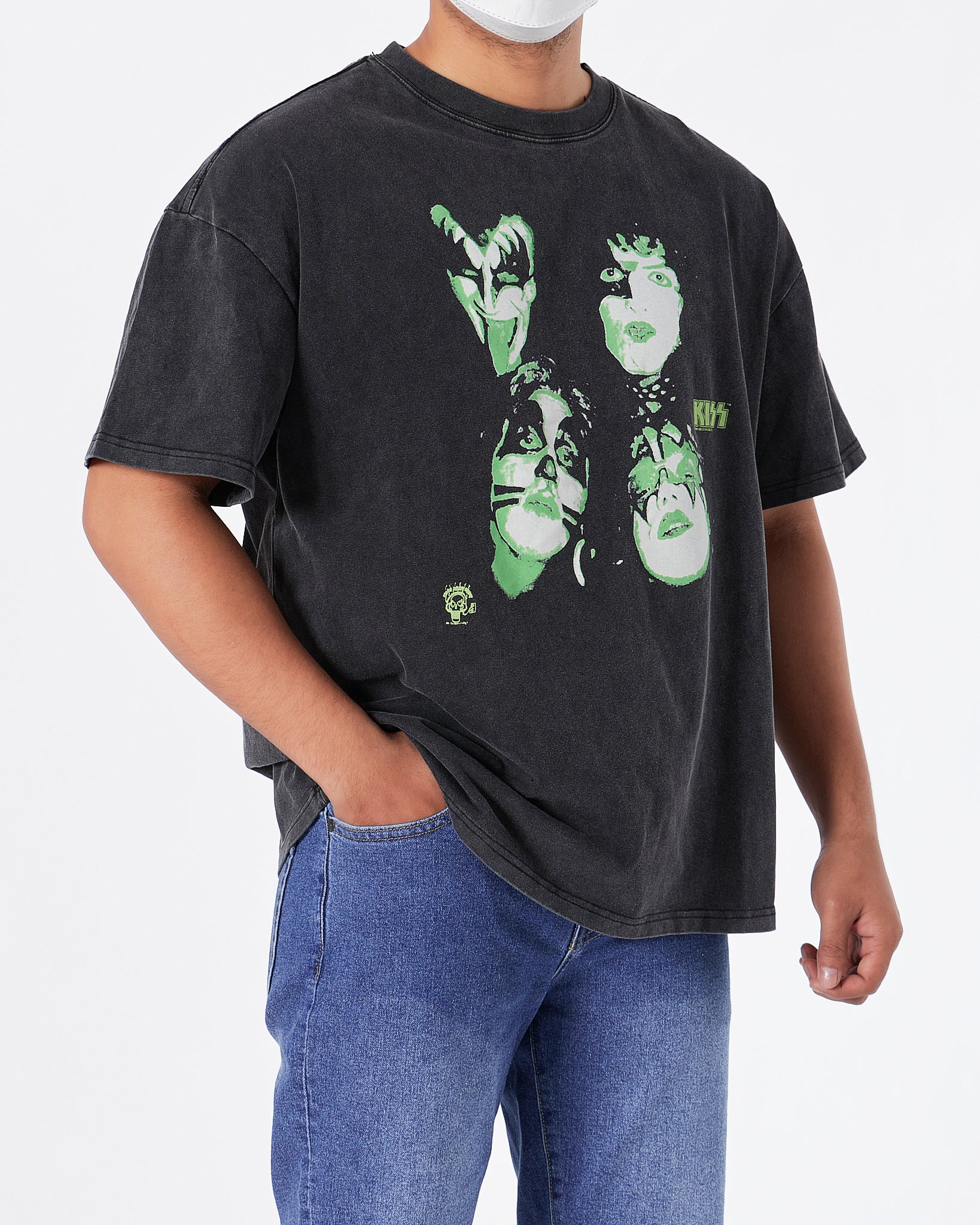 WTL Four Green Face Printed Men Black T-Shirt 19.90
