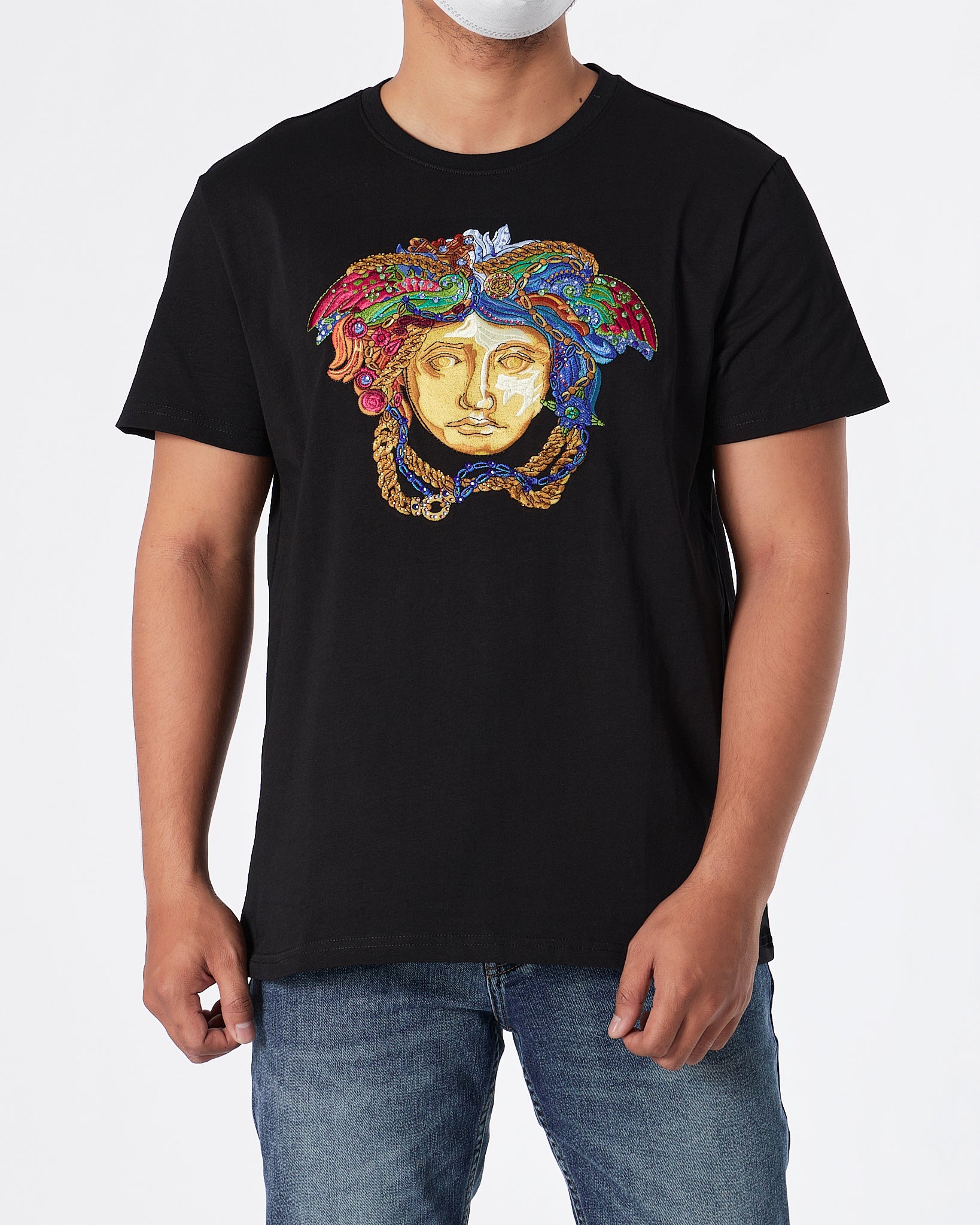 VER Rhinestone Medusa Men Black T-Shirt 22.90