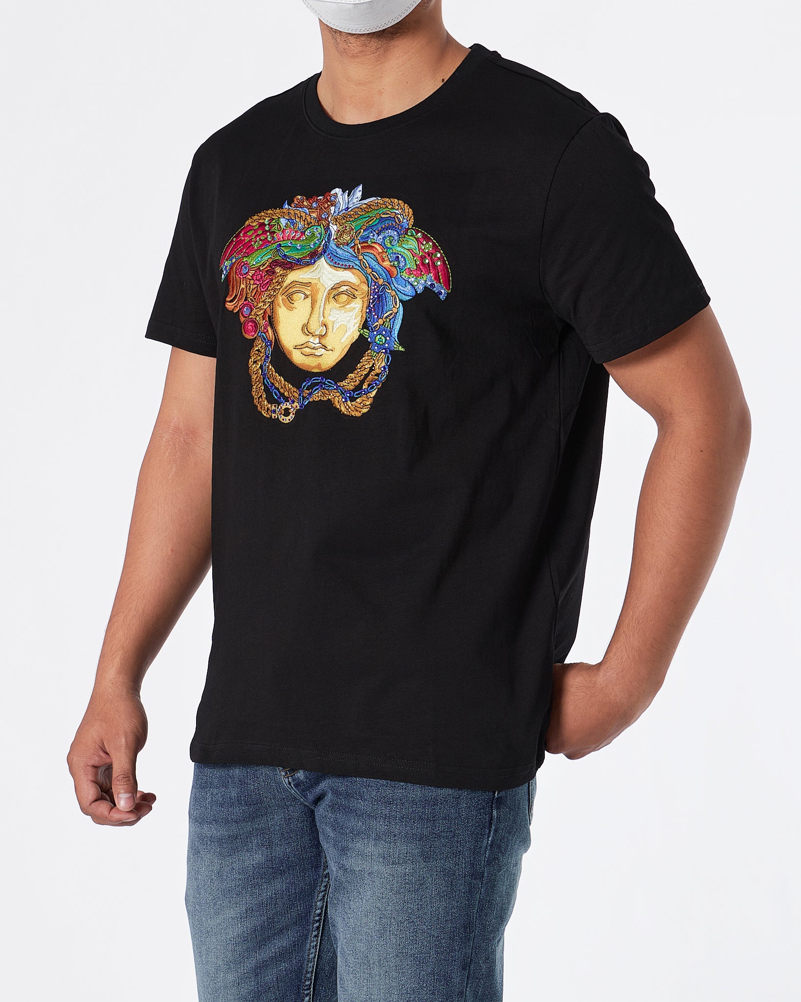 VER Rhinestone Medusa Men Black T-Shirt 22.90