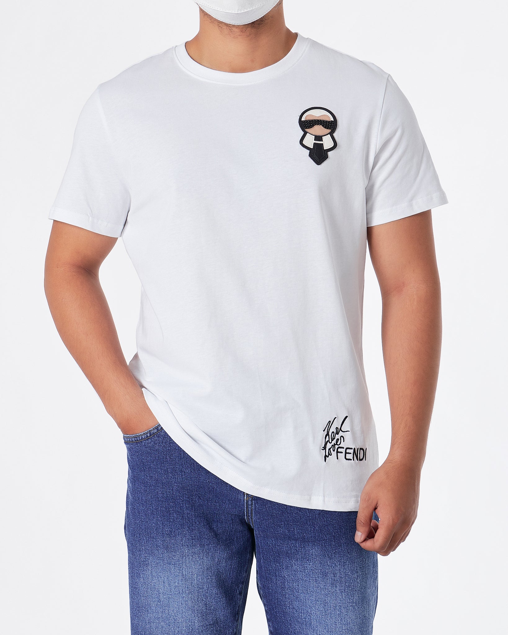 KAR Rhinestone Cartoon Men White T-Shirt 23.90