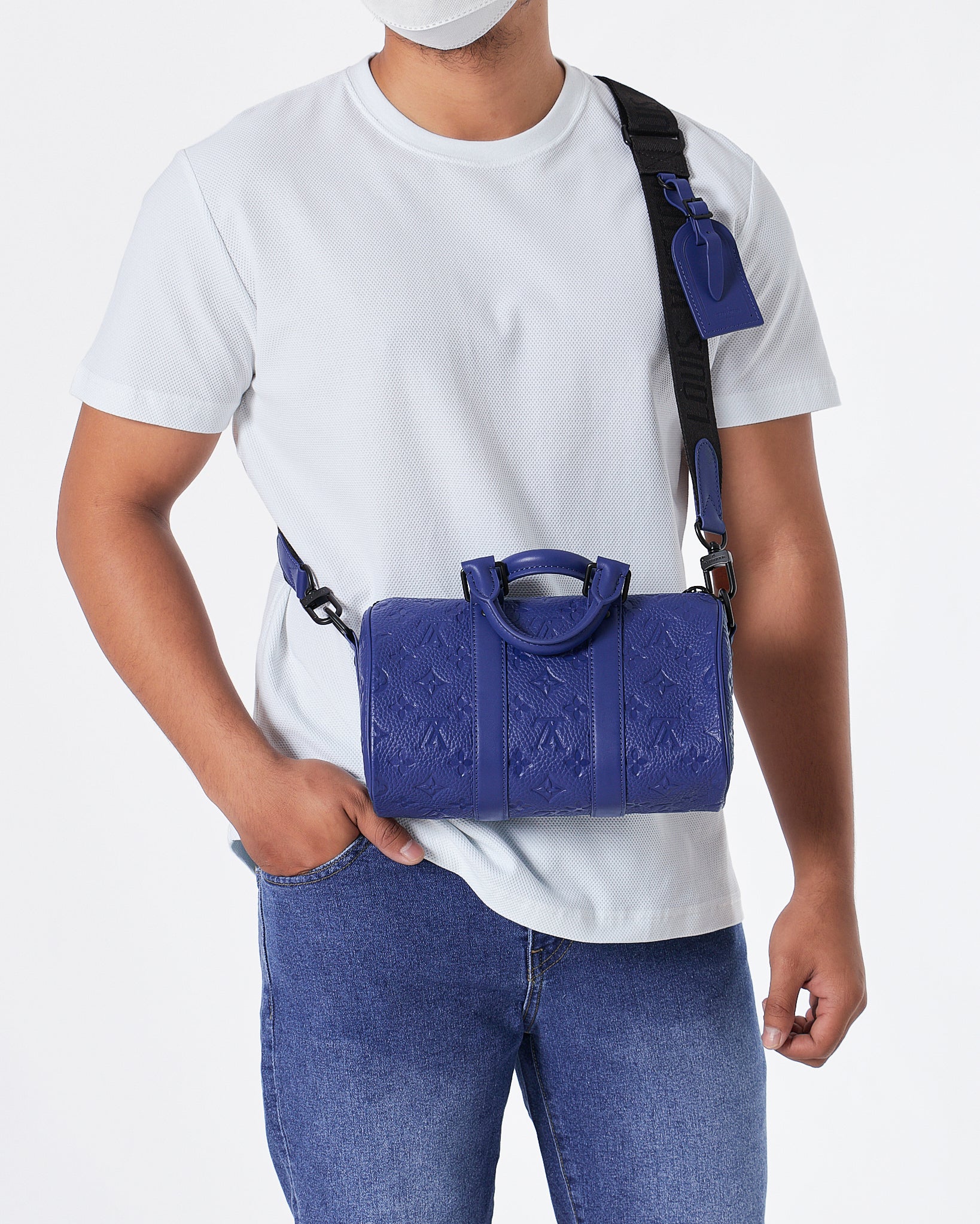 LV Monogram Cylinder Men Blue Bag 209