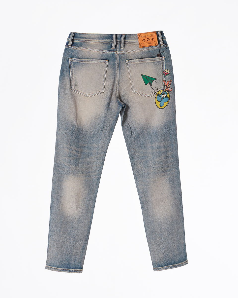 LV Colorful Logo Printed Men Blue Jeans 70.90