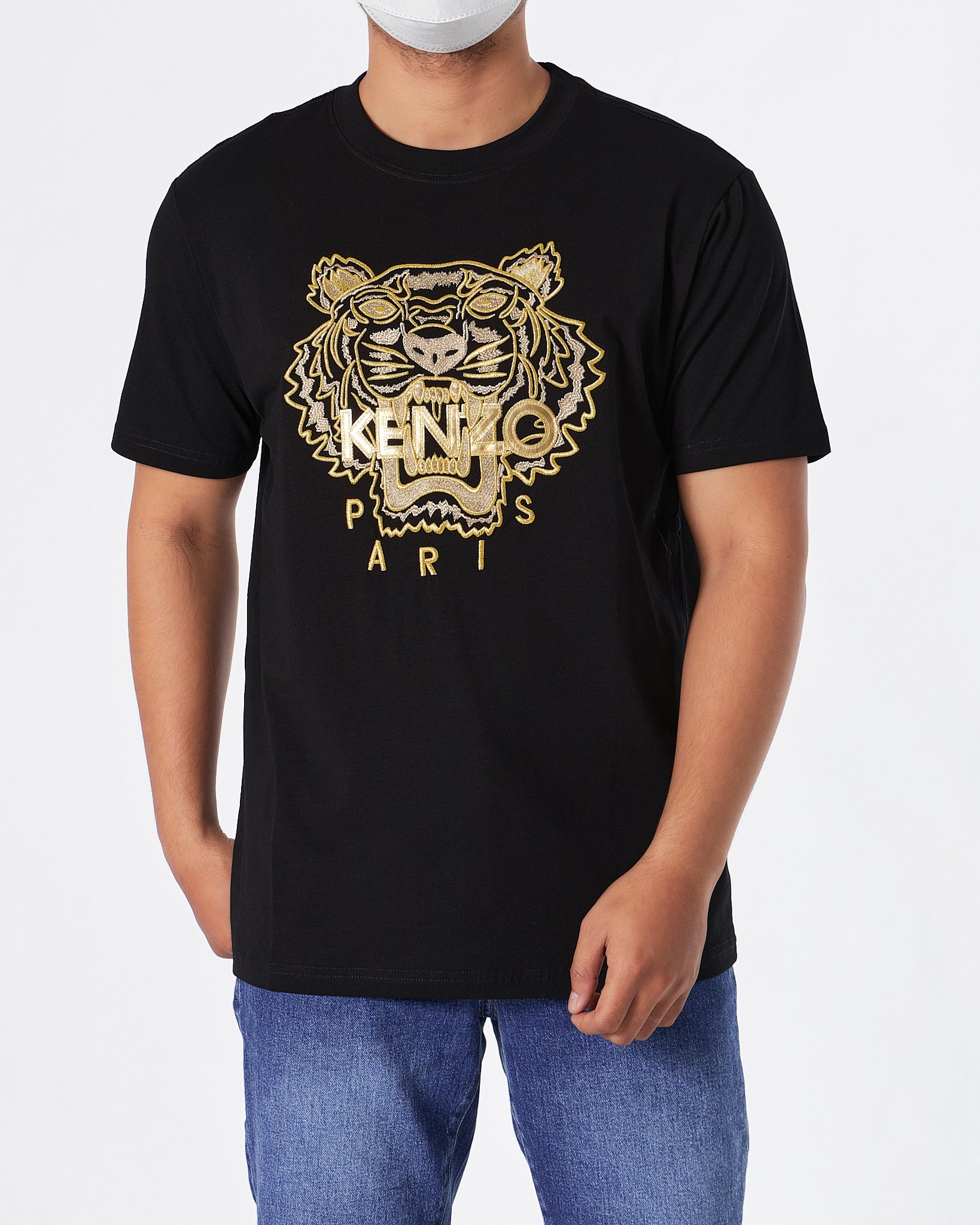 KEN Tiger Head Gold Embroidered Unisex Black T-Shirt 24.90