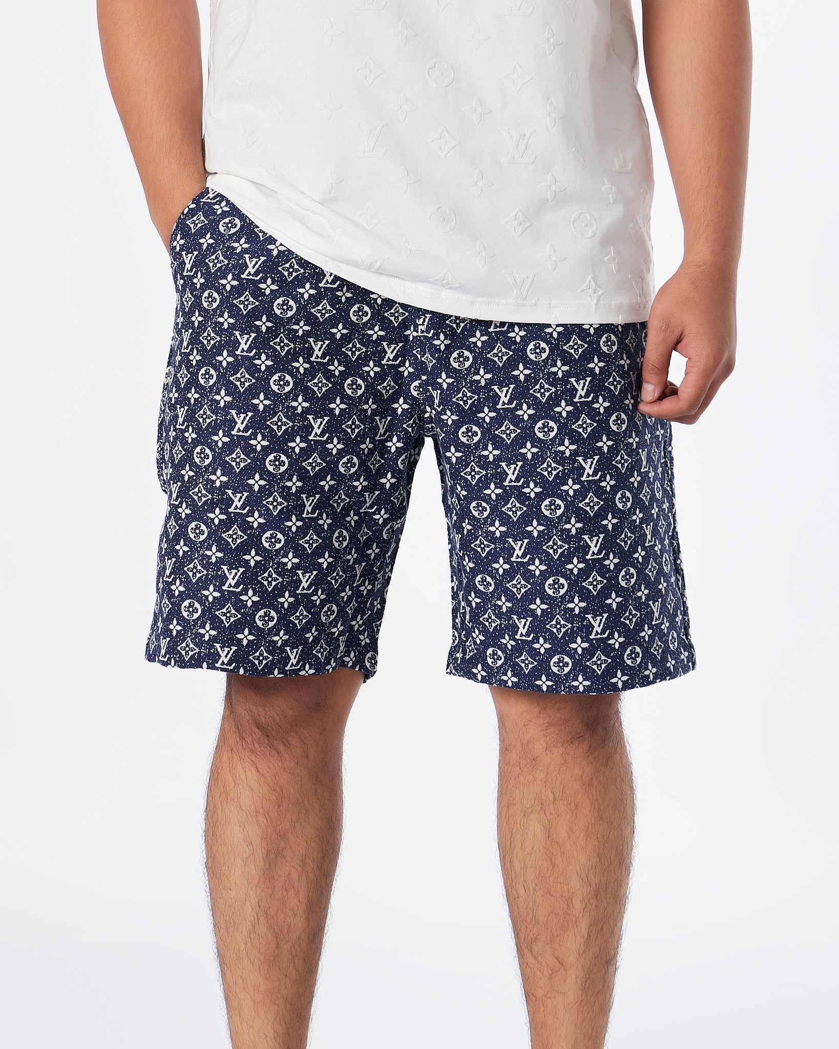 LV Monogram Over Printed Men Dark Blue Shorts 27.90