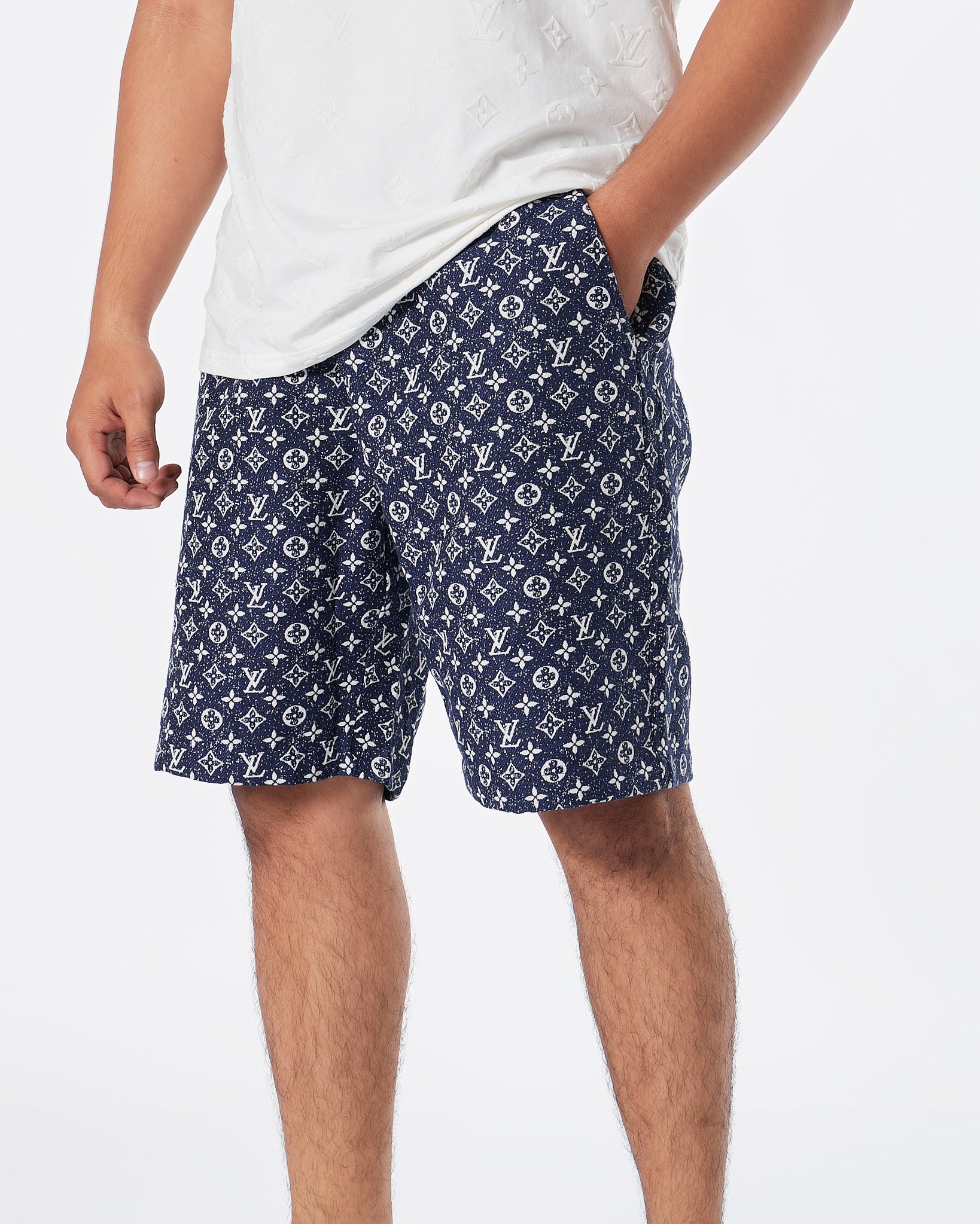 LV Monogram Over Printed Men Dark Blue Shorts 27.90