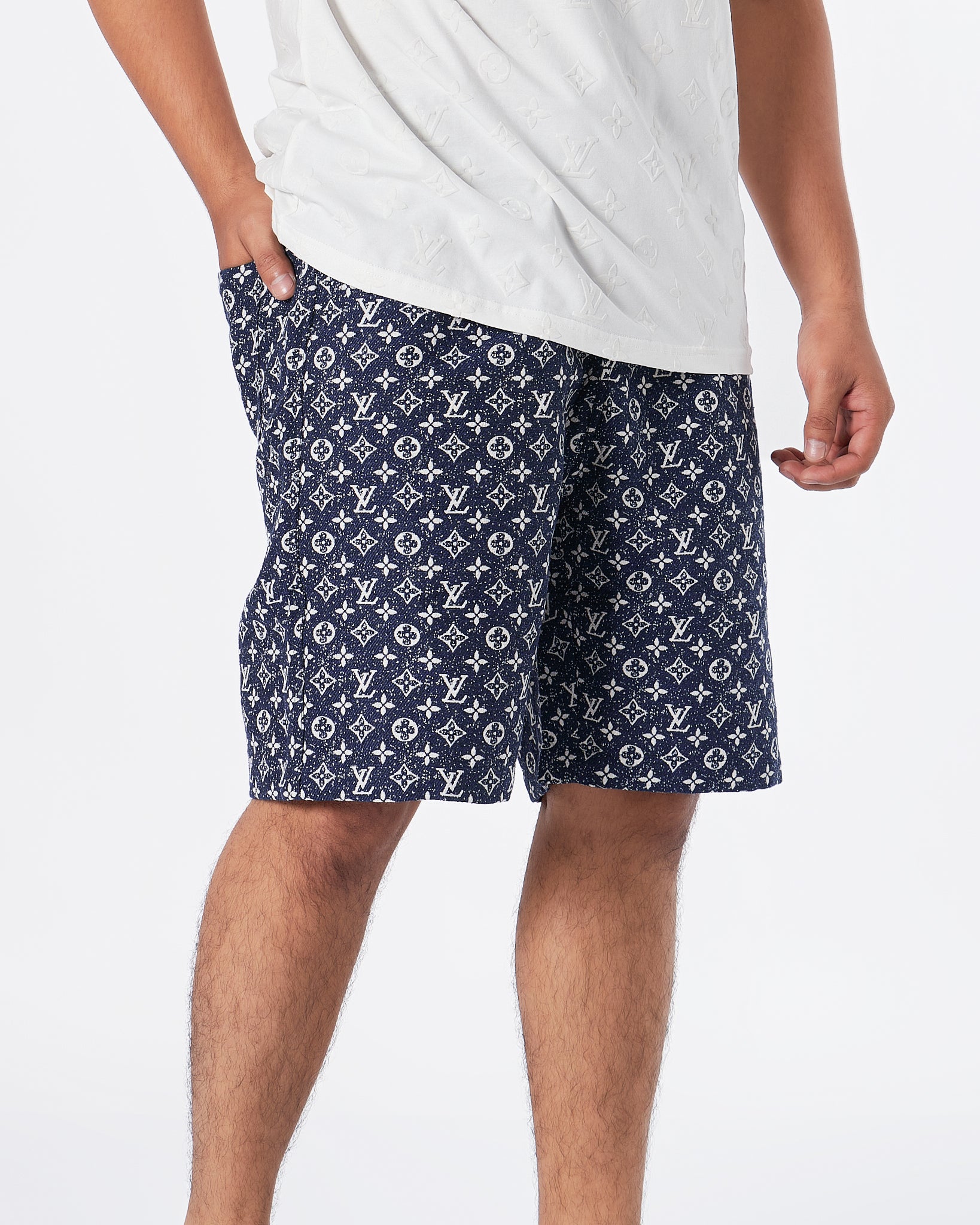 LV Monogram Over Printed Men Dark Blue Shorts 27.90
