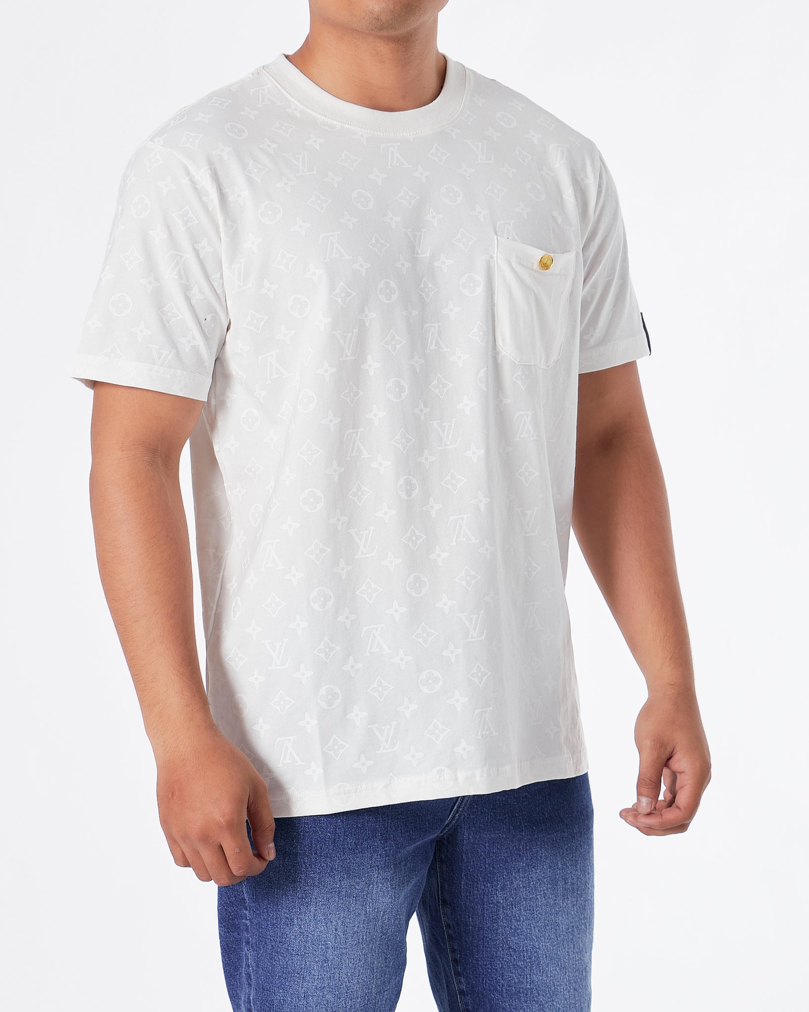 LV Monogram Over Printed Men White T-Shirt 24.90