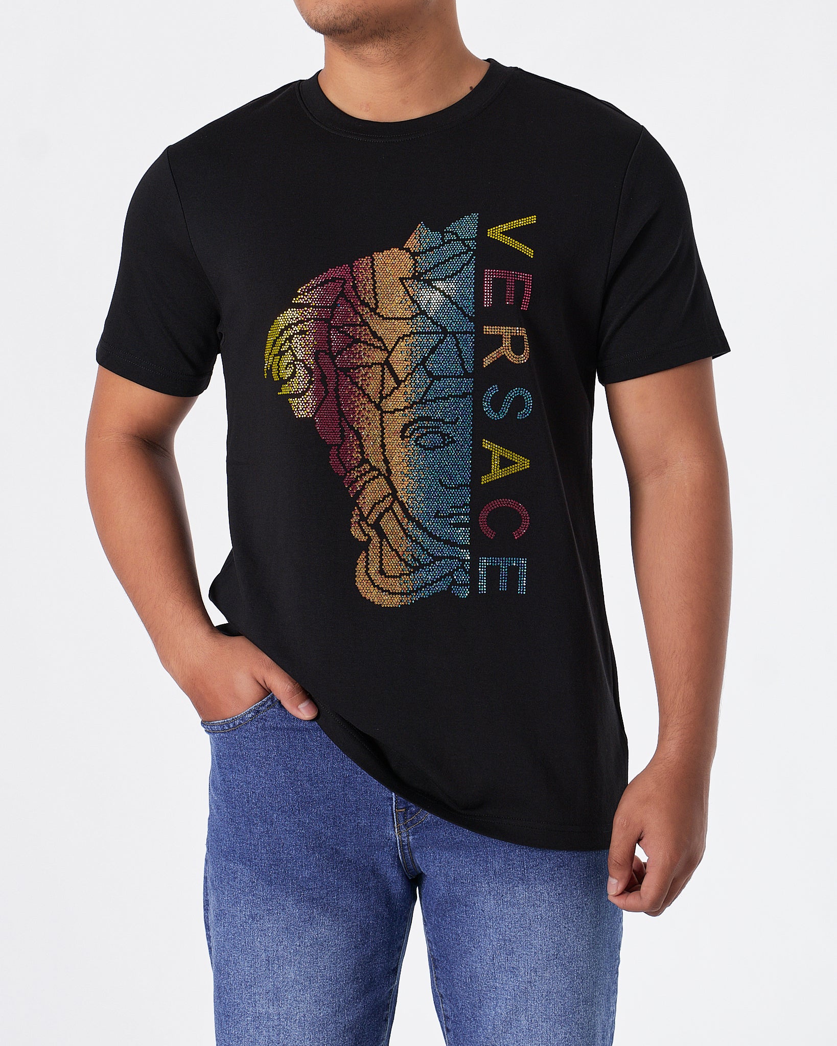 VER Rhinestone Medusa Printed Men Black T-Shirt 68.90