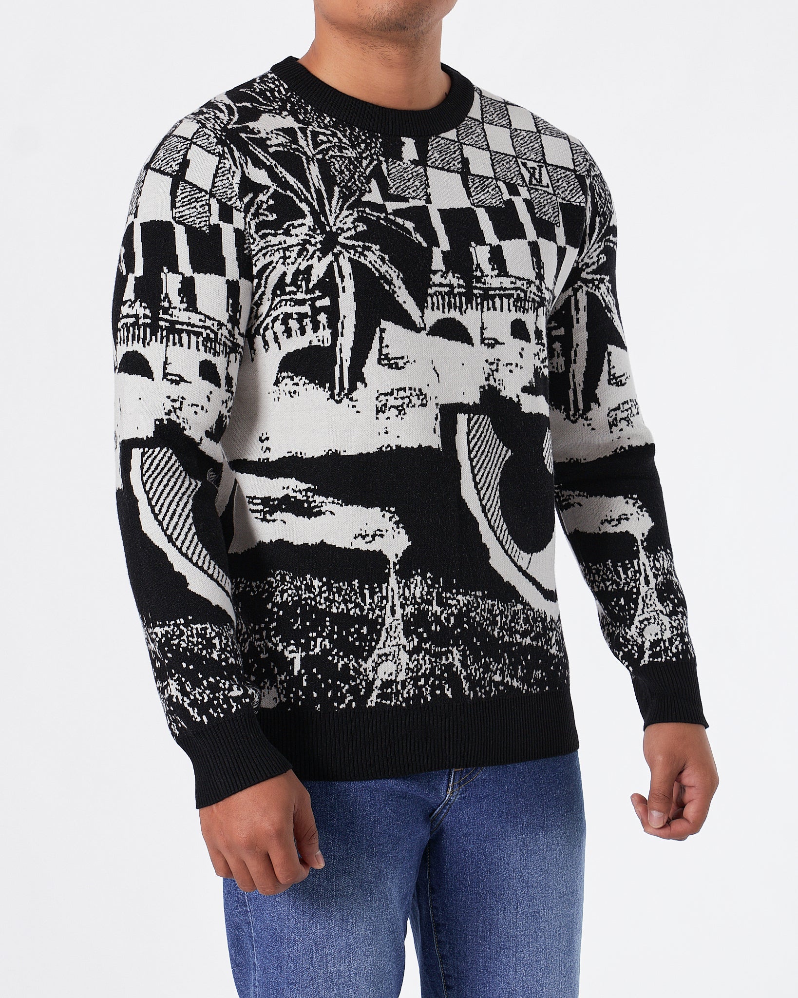 LV Graffiti Over Pinted Men Black Knit Sweater 70.90
