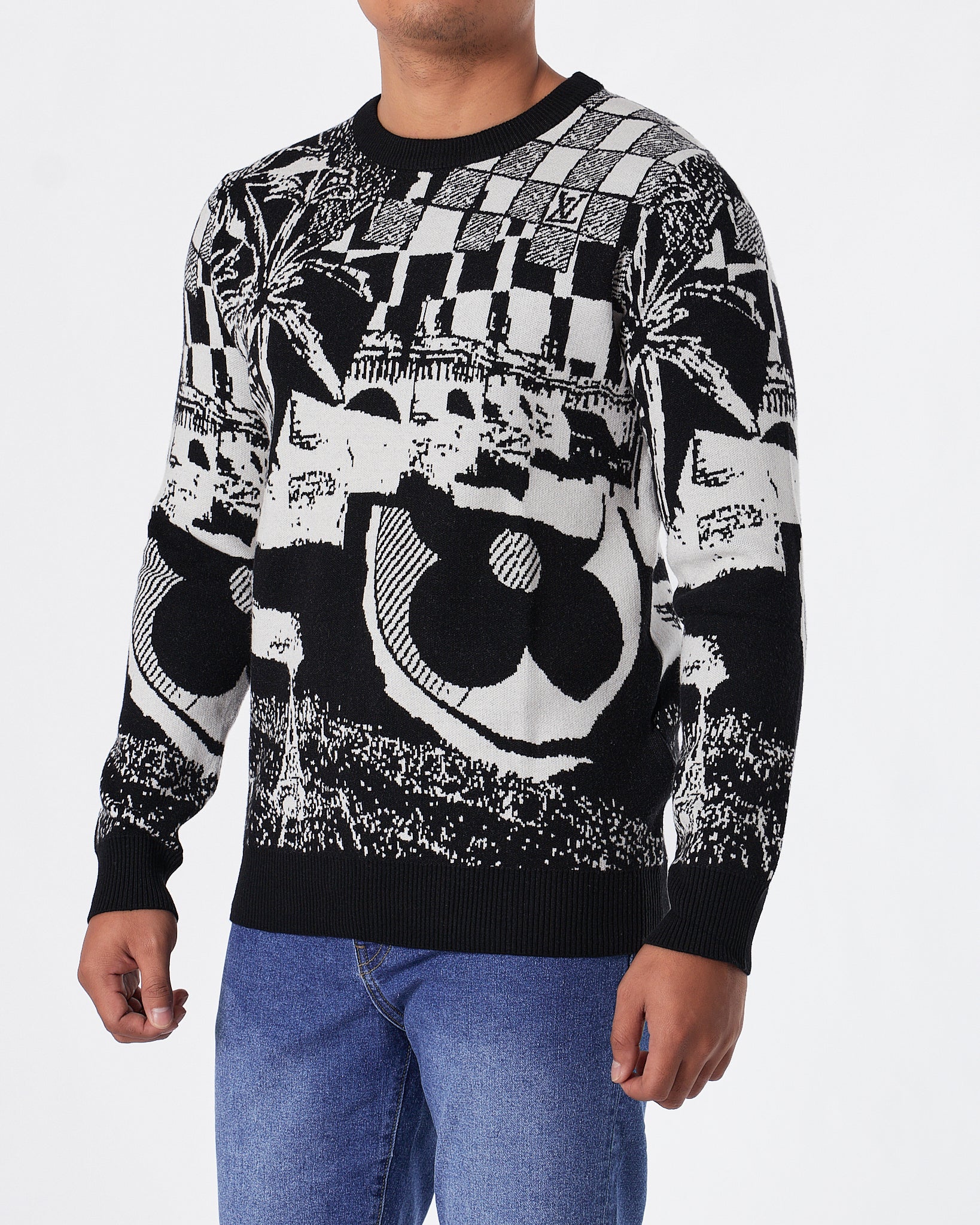 LV Graffiti Over Pinted Men Black Knit Sweater 70.90