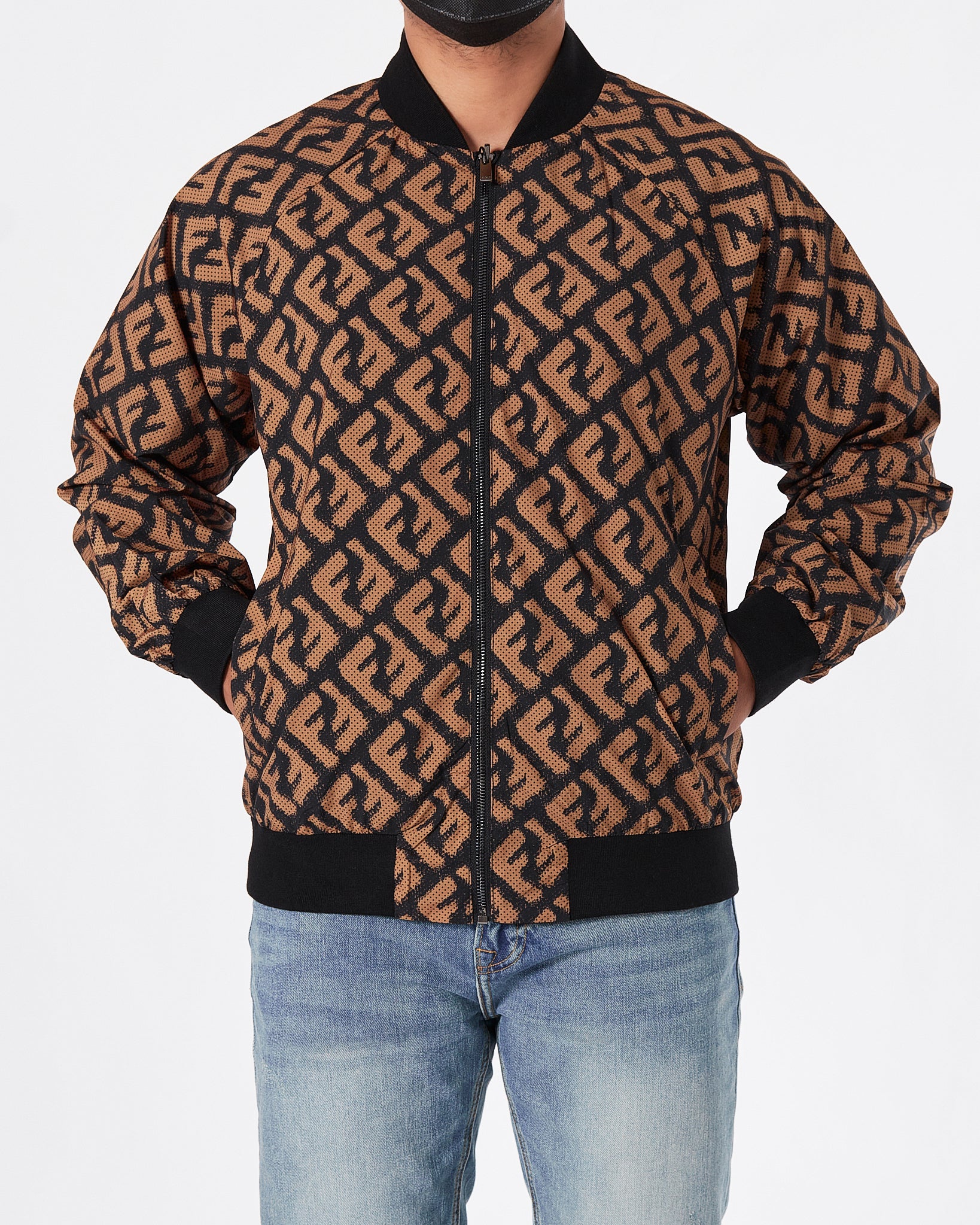 FEN Monogram Over Printed Men Brown Bomber Jacket 109.90