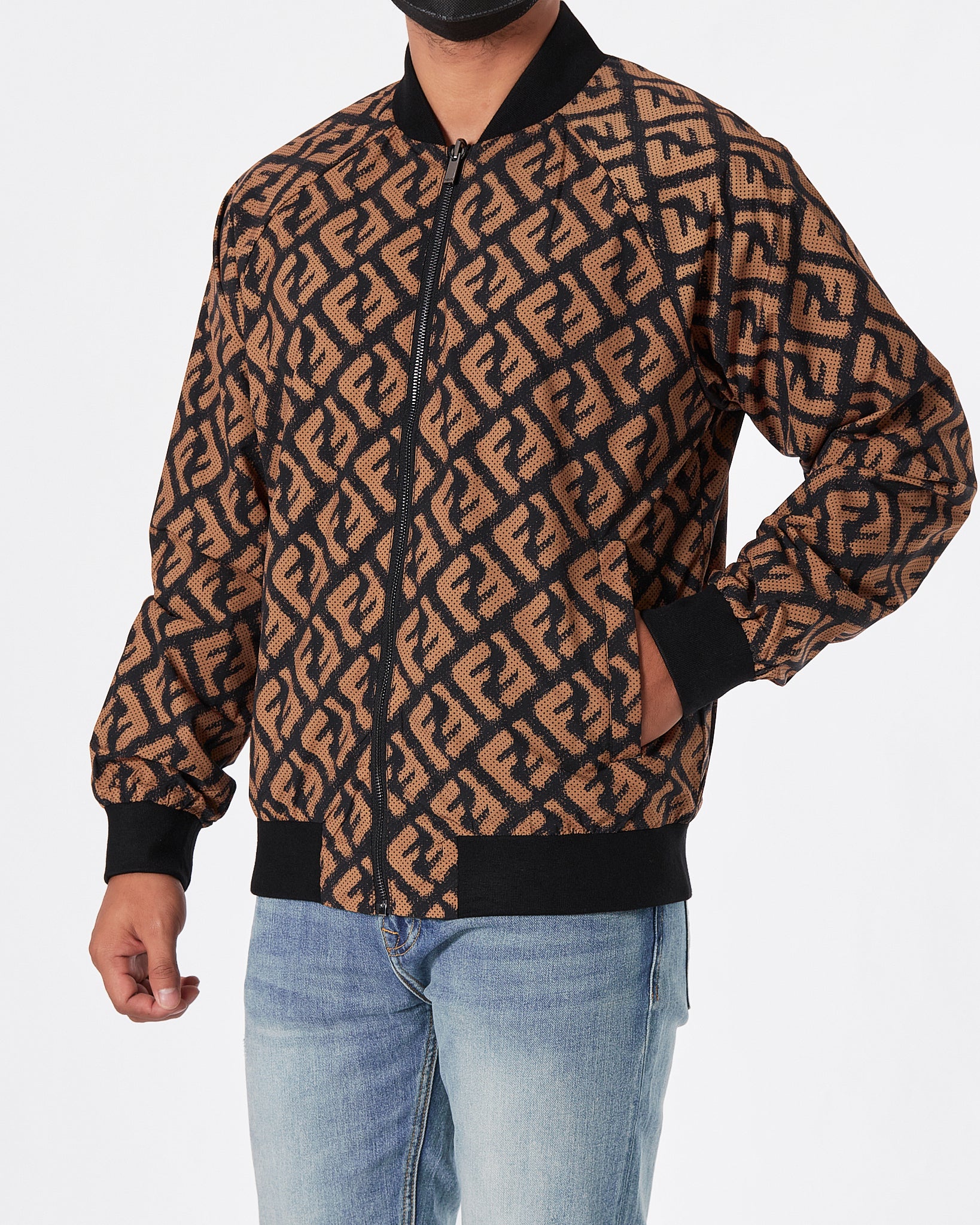 FEN Monogram Over Printed Men Brown Bomber Jacket 109.90