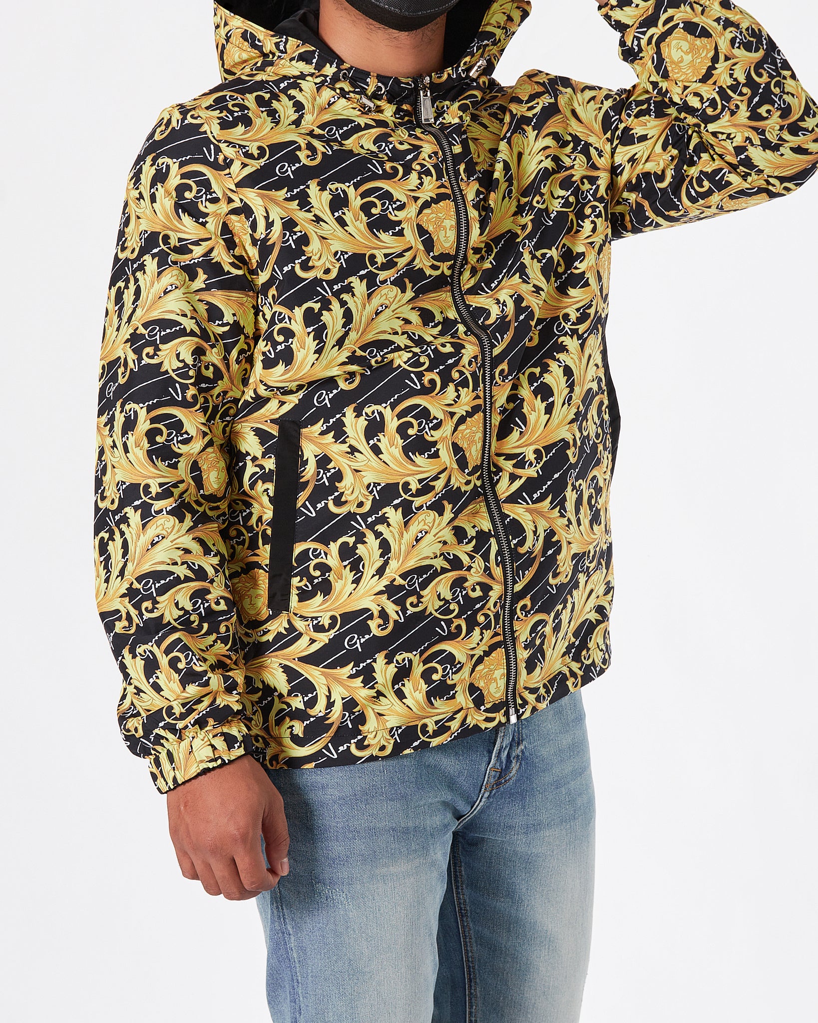 VER Black And Gold Sketch Men Waterproof Hoodie 129.90