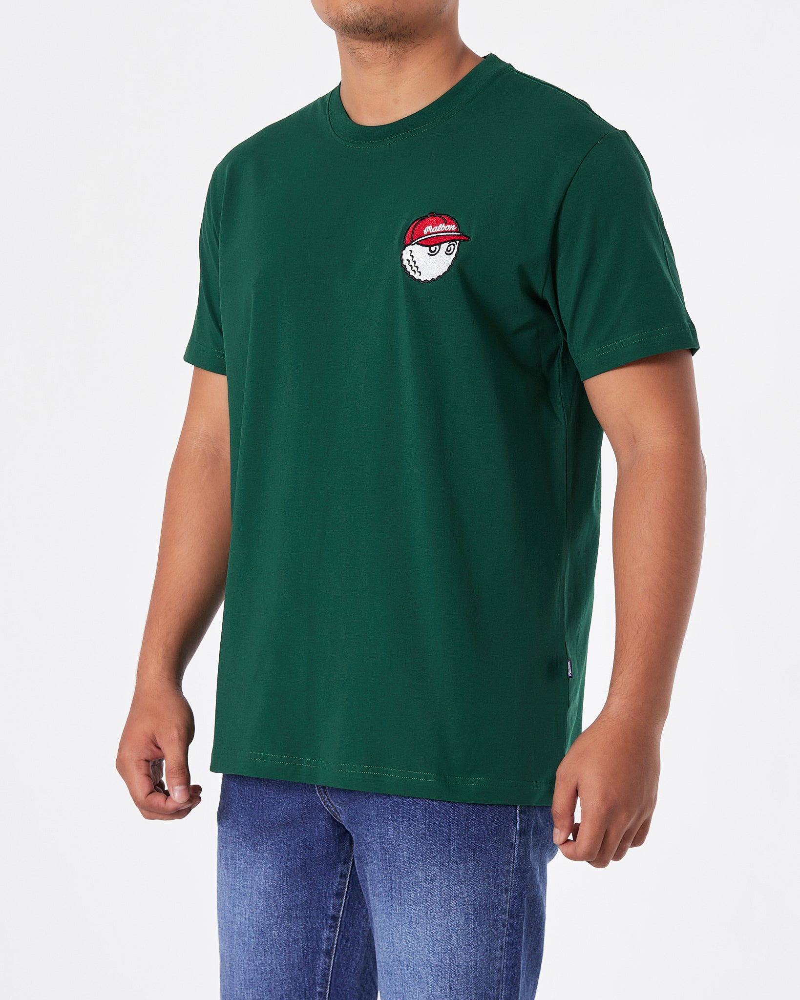 MAL Cartoon Embroidered Men Green T-Shirt 16.90