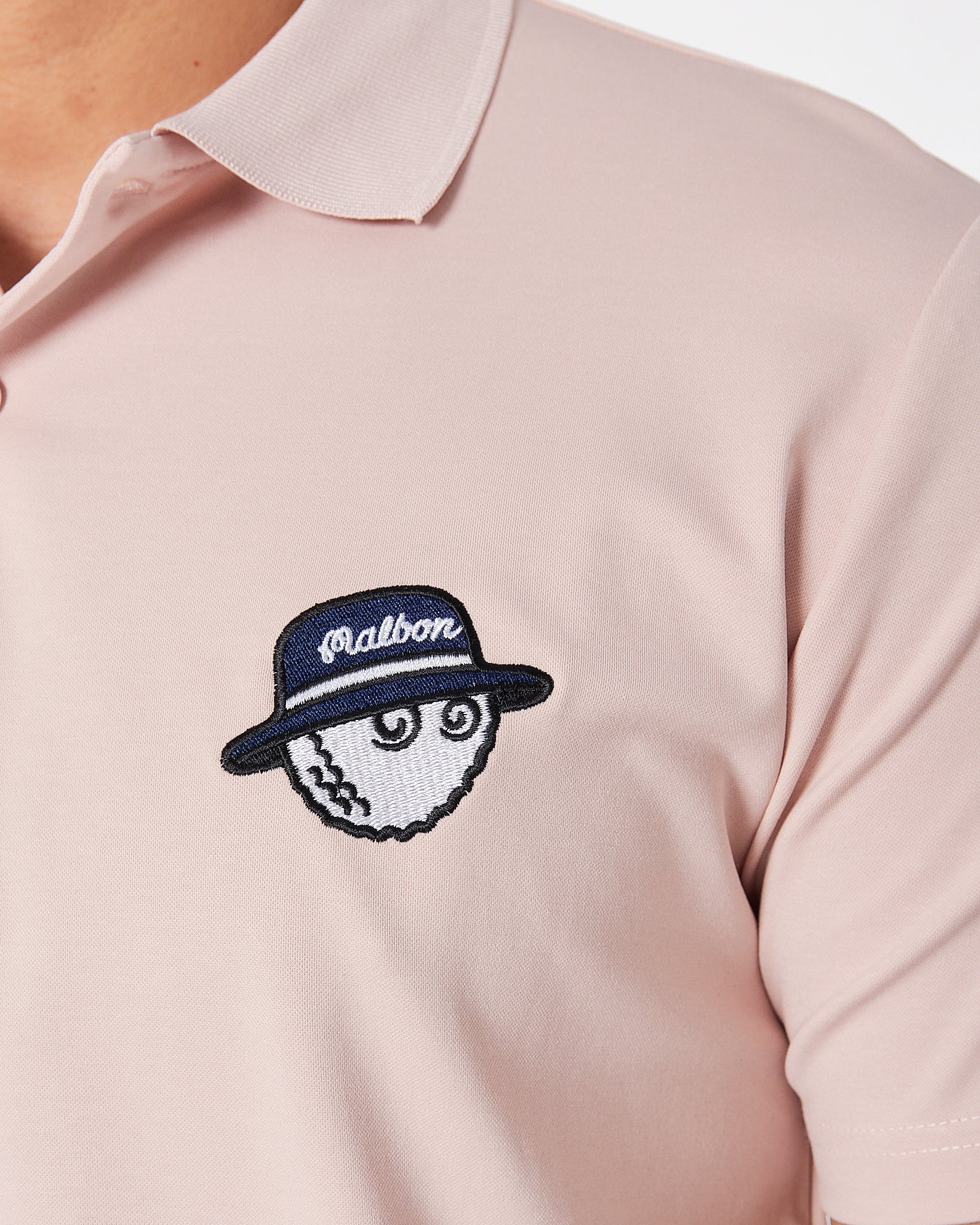 MAL Cartoon Embroidered Men Pink Polo Shirt 20.90