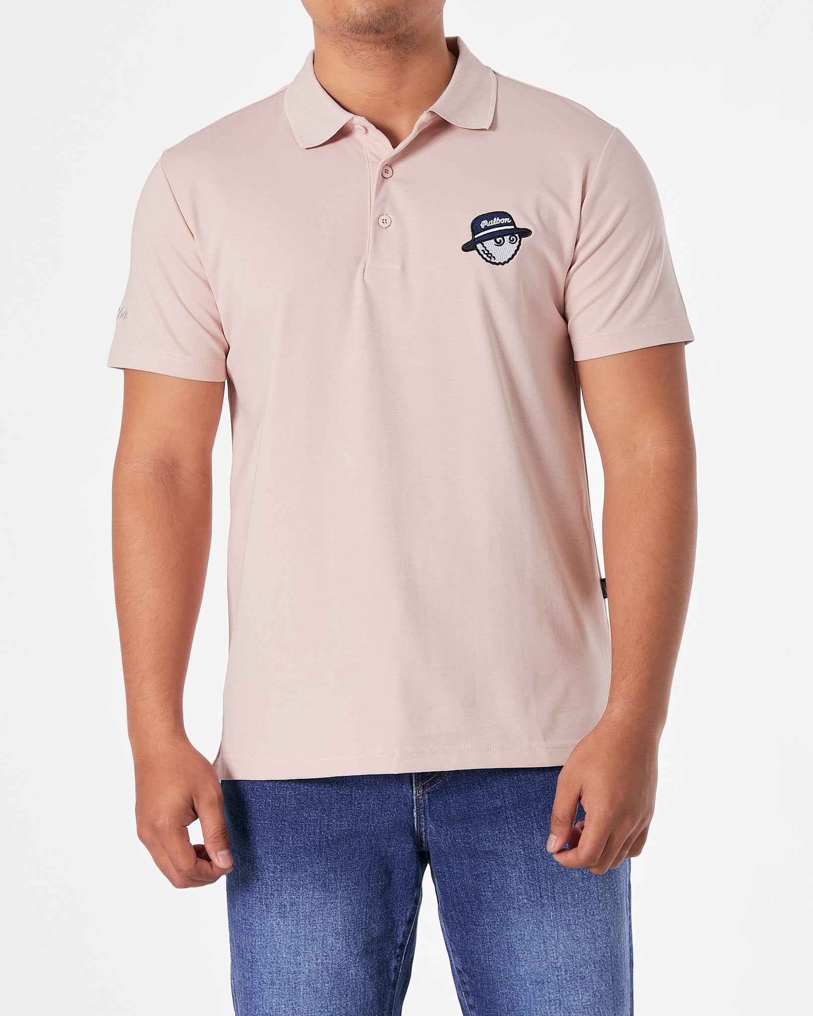 MAL Cartoon Embroidered Men Pink Polo Shirt 20.90