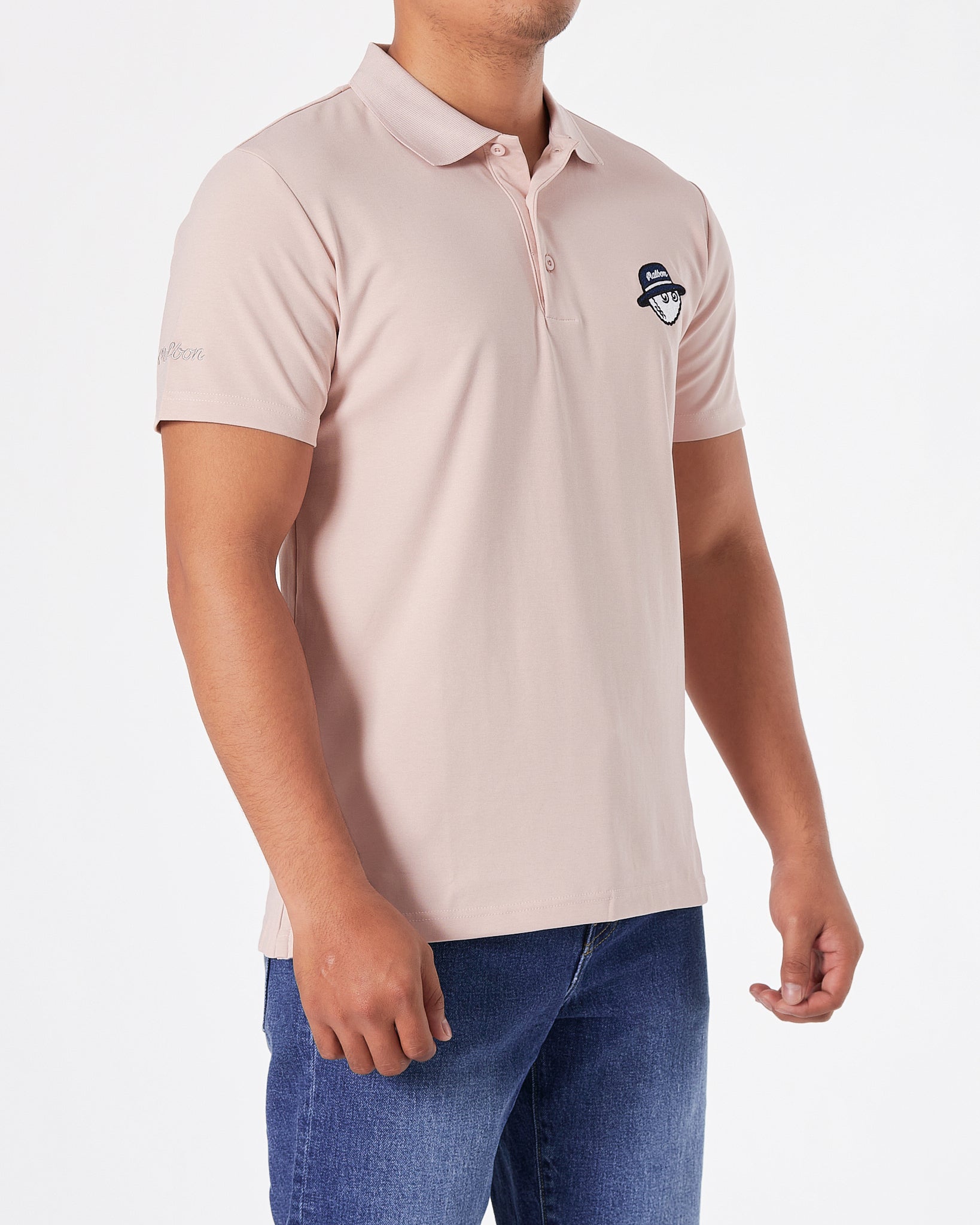 MAL Cartoon Embroidered Men Pink Polo Shirt 20.90