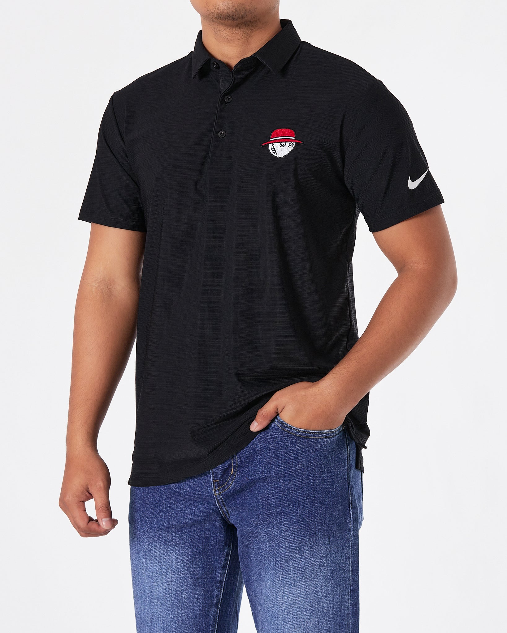 MAL Cartoon Embroidered Men Black Sport Polo Shirt 19.90