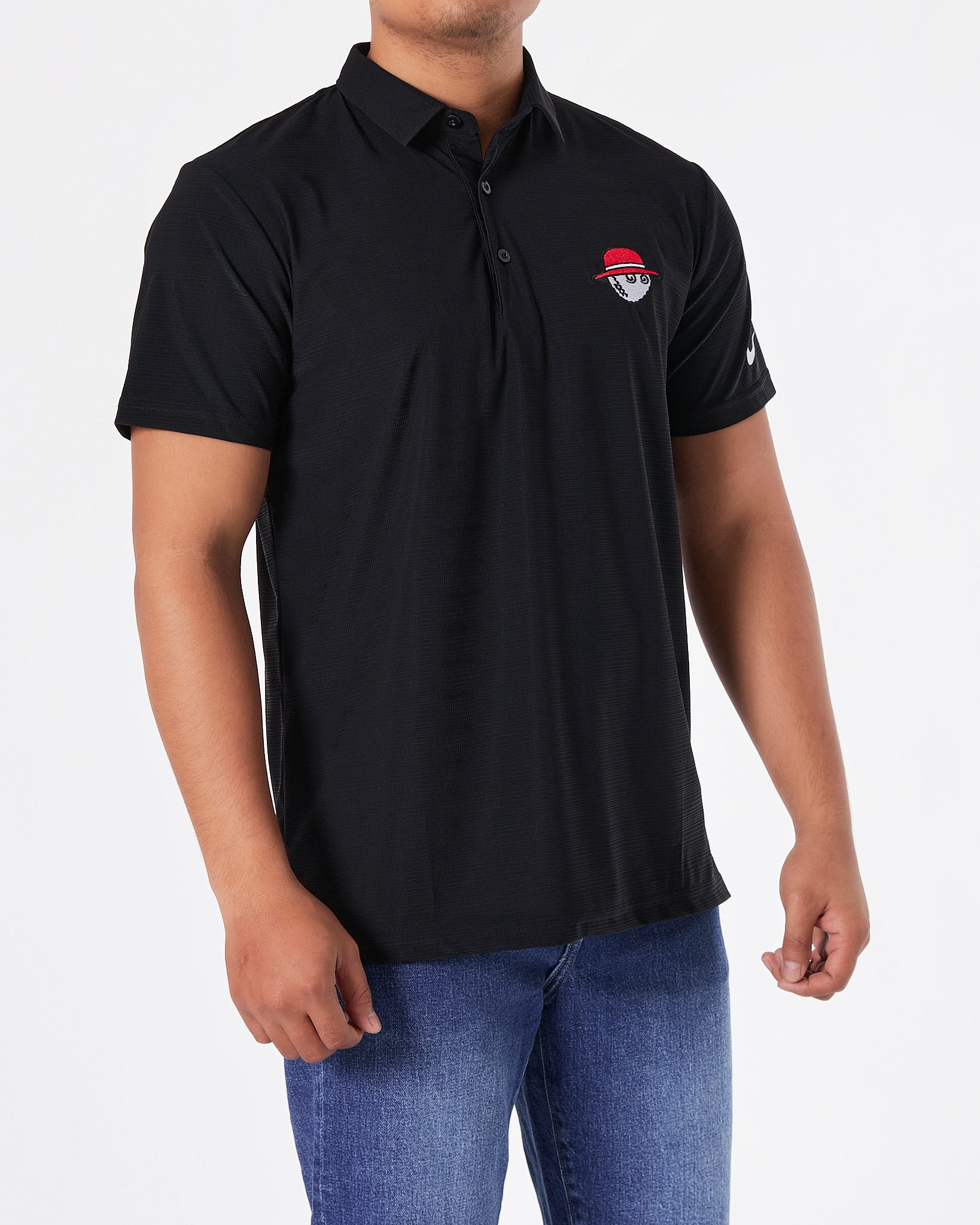 MAL Cartoon Embroidered Men Black Sport Polo Shirt 19.90