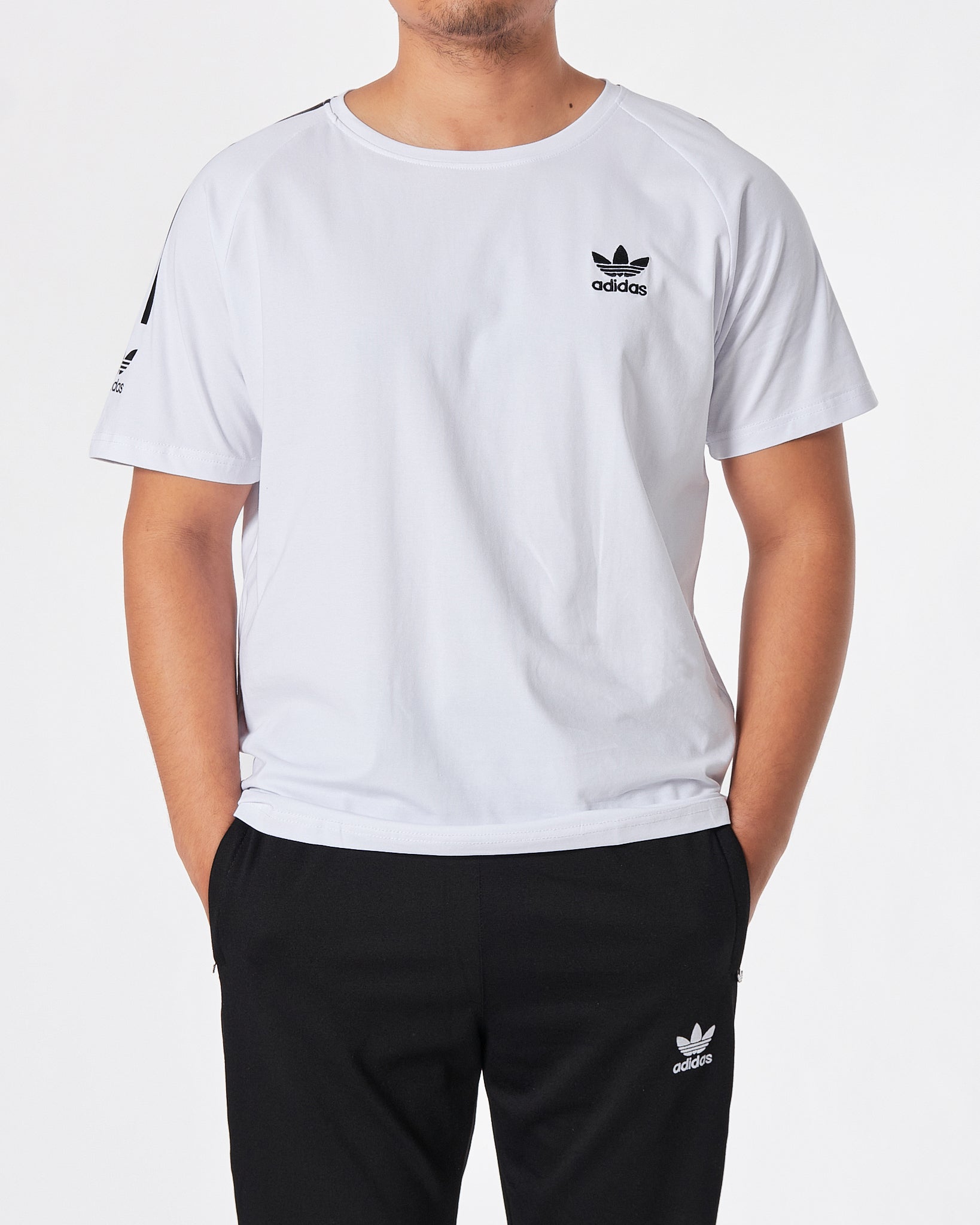 ADI Striped Sleeve Men White T-Shirt 13.90