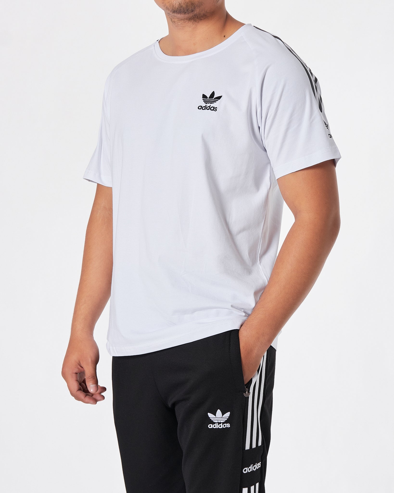 ADI Striped Sleeve Men White T-Shirt 13.90