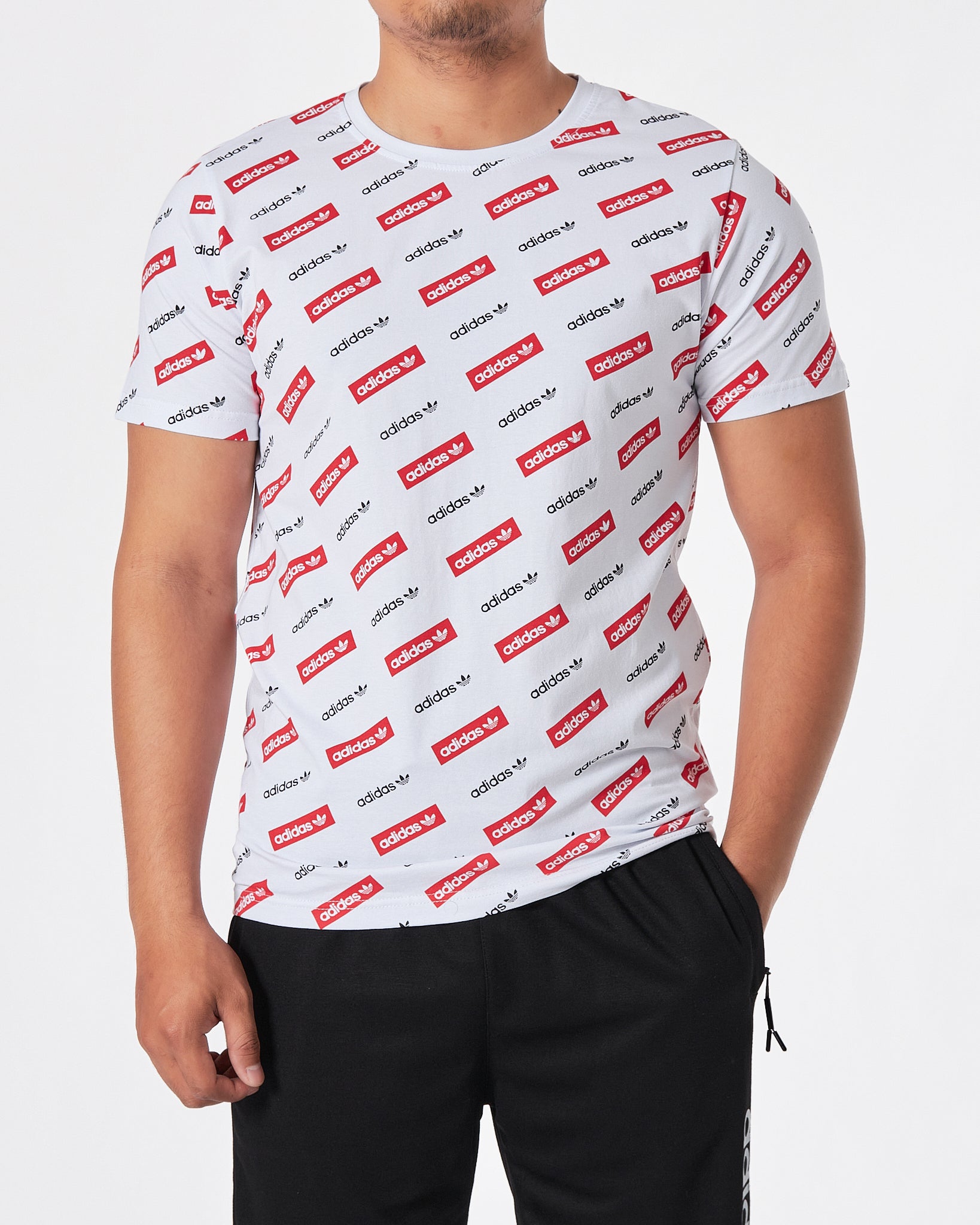 ADI Logo Over Printed Men White T-Shirt 17.90