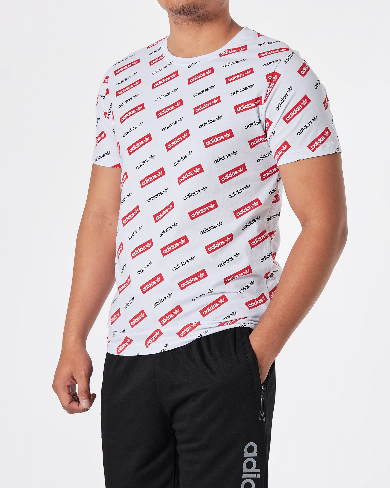 ADI Logo Over Printed Men White T-Shirt 17.90