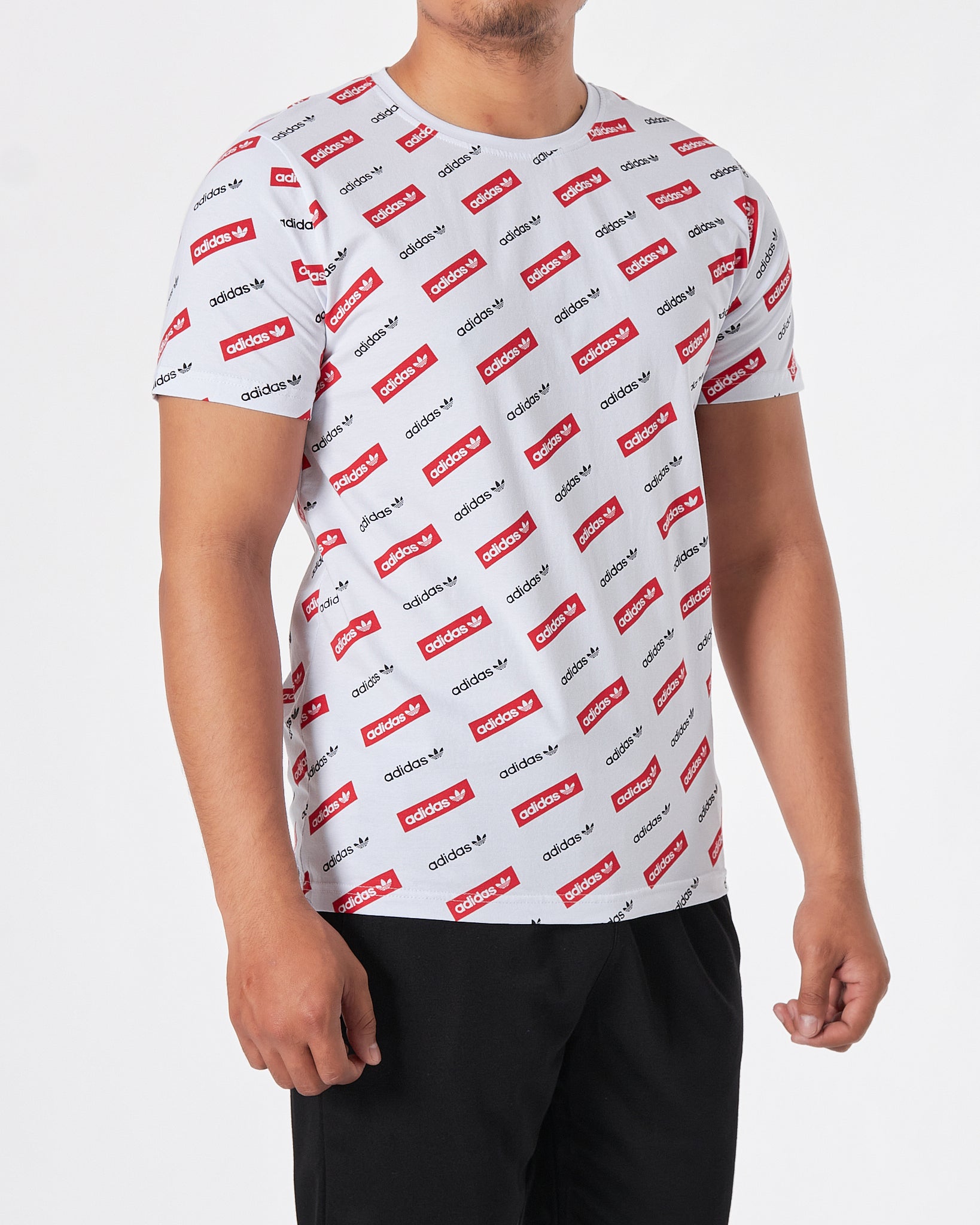 ADI Logo Over Printed Men White T-Shirt 17.90