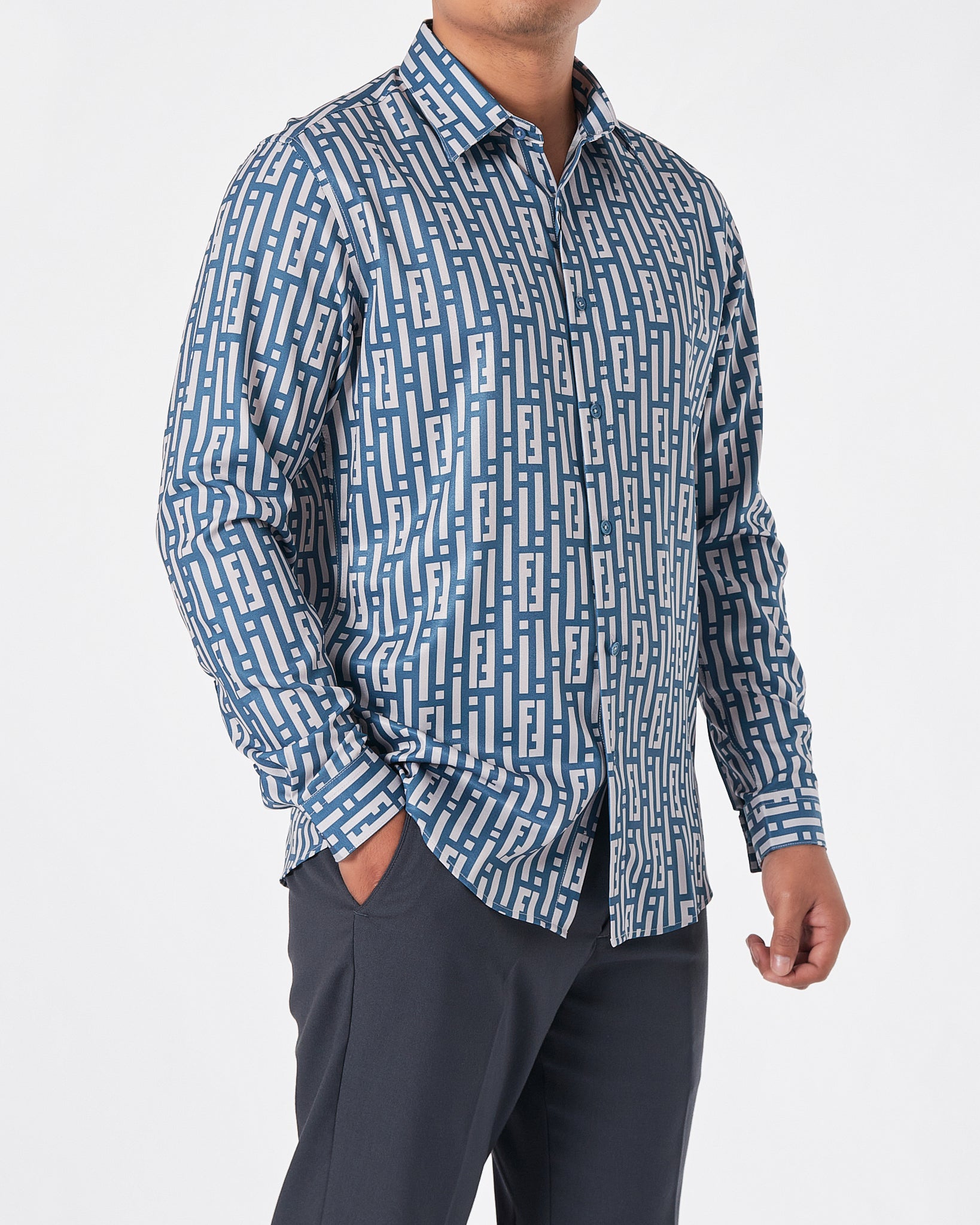 FEN Monogram Over Printed Men Green Shirts Long Sleeve 30.90