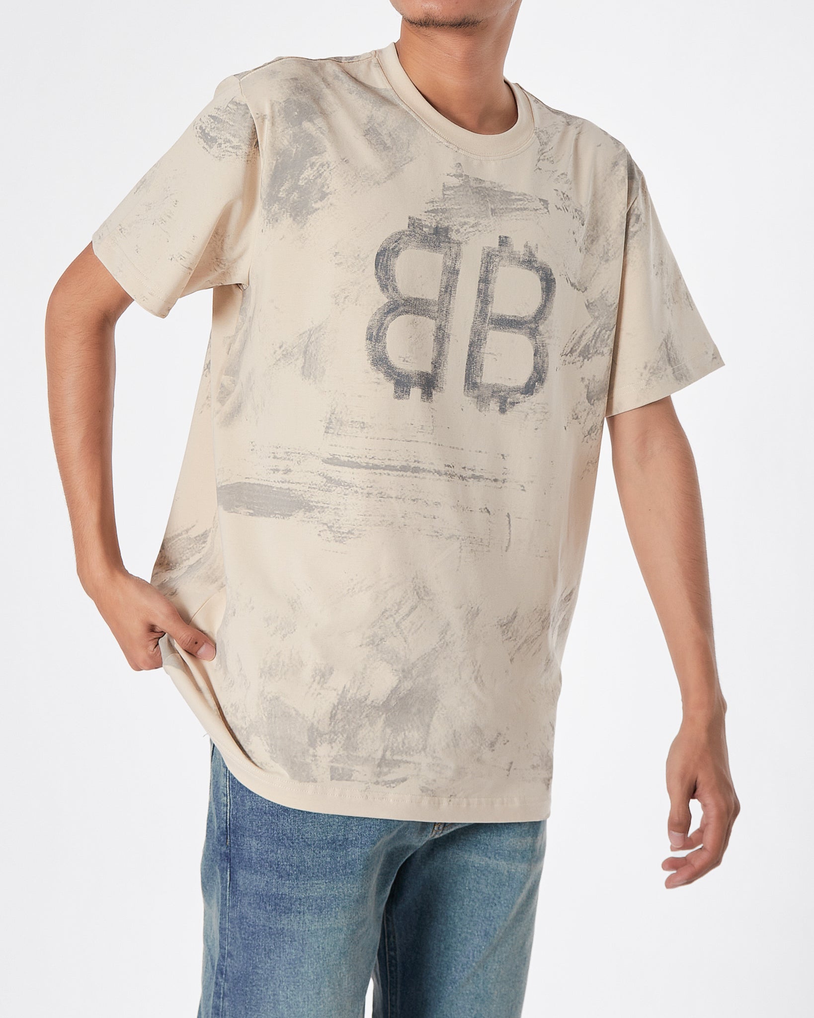 BAL Faded Color Logo Printed Men Cream T-Shirt 16.90