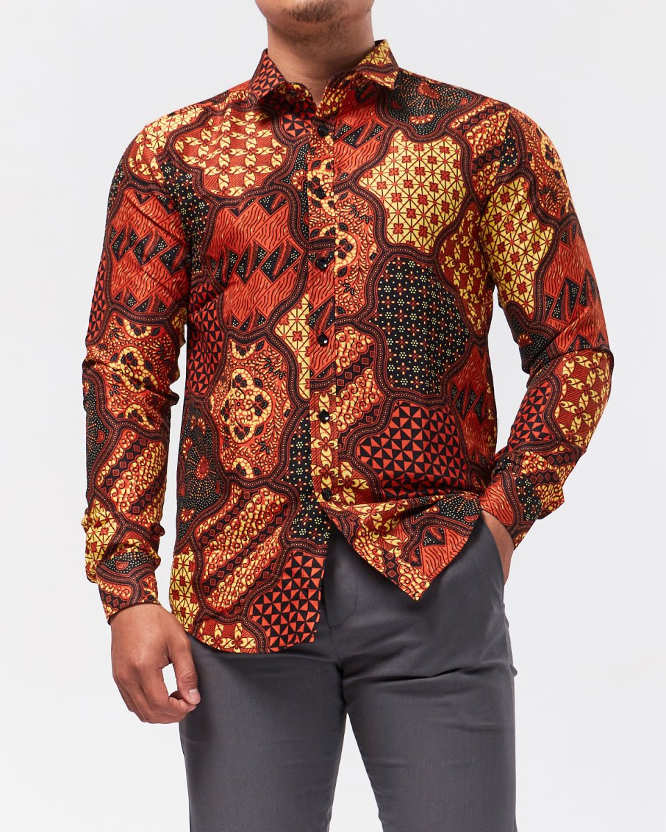 MOI OUTFIT-Antique Pattern Printed Men Shirt Long Sleeve 22.90