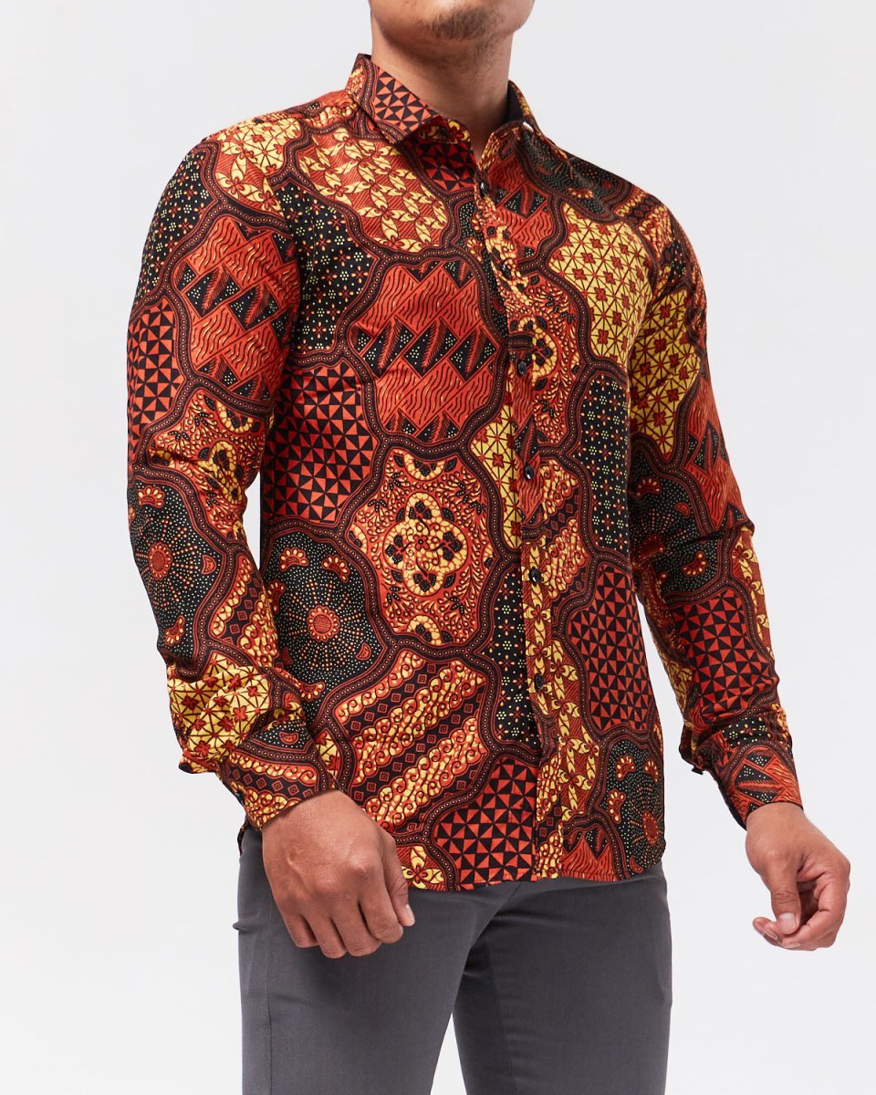 MOI OUTFIT-Antique Pattern Printed Men Shirt Long Sleeve 22.90