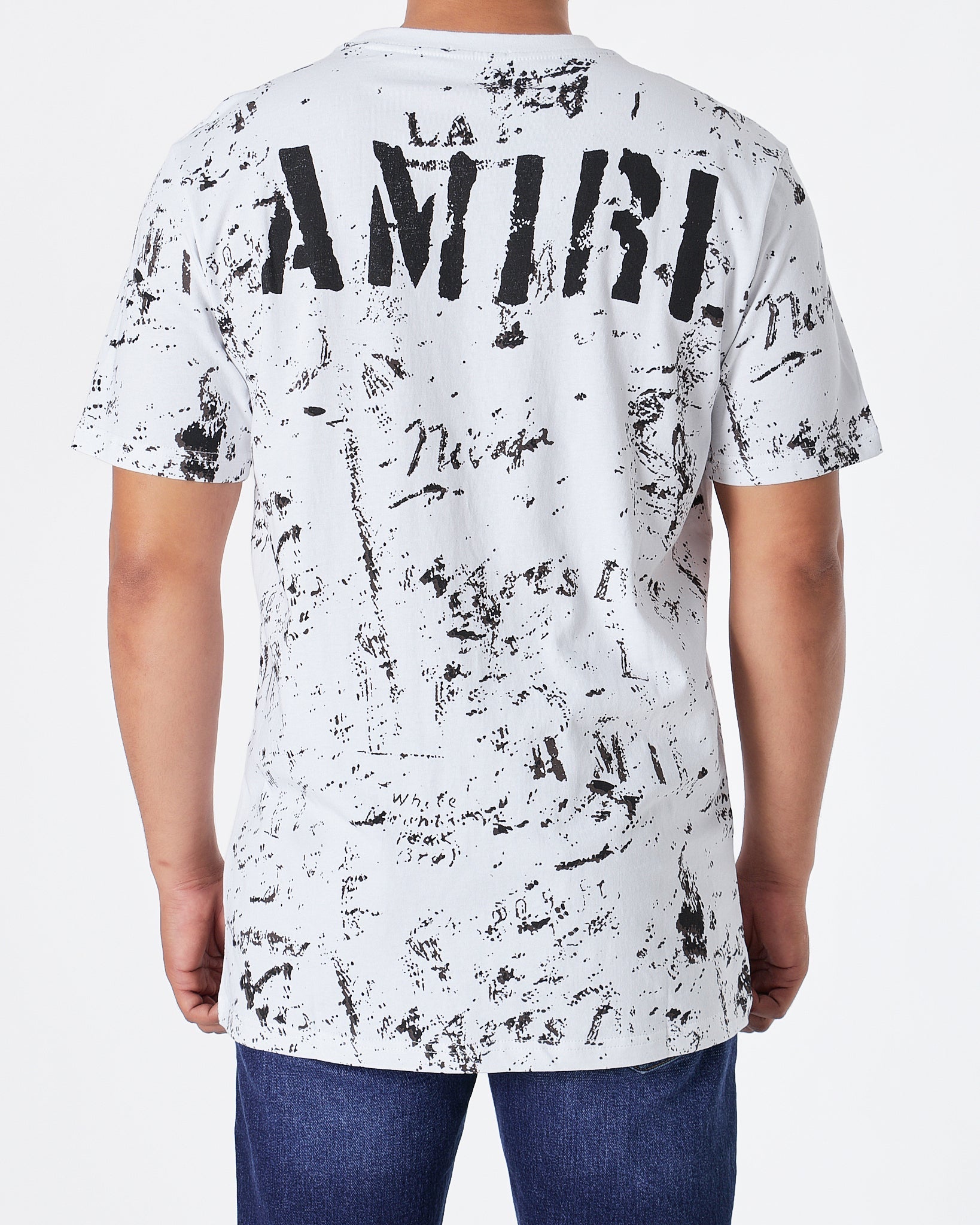 MOI OUTFIT-ARM Ink Splash Men White T-Shirt 24.90