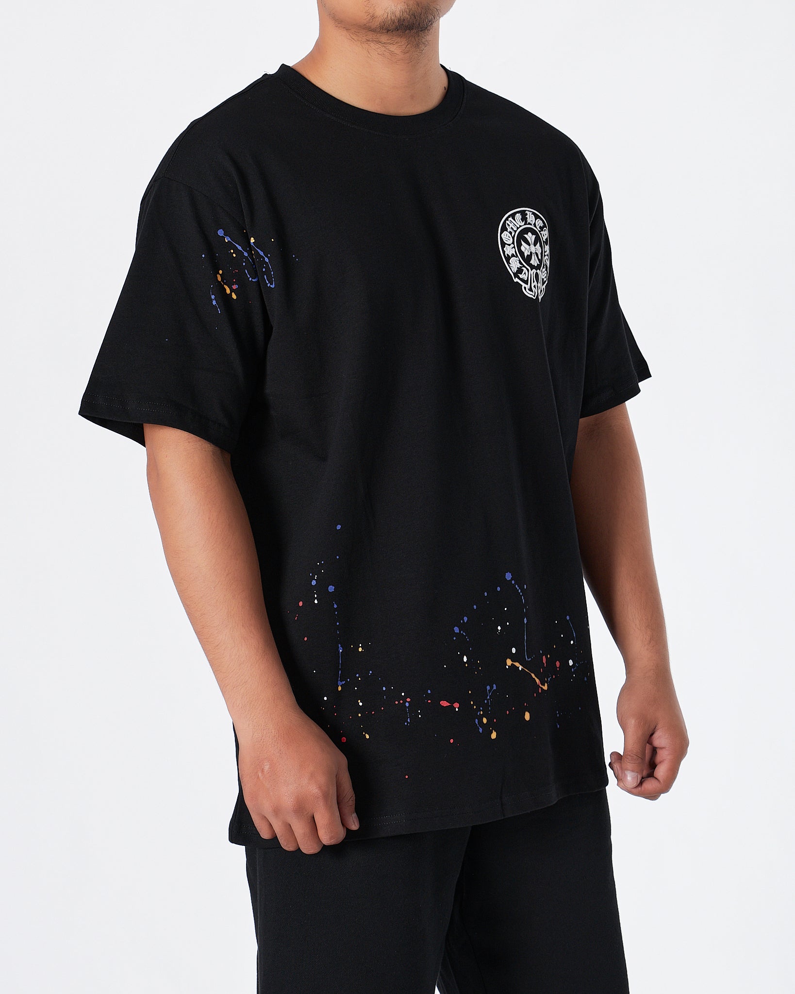 MOI OUTFIT-CH Ink Splash Men Black T-Shirt 24.90