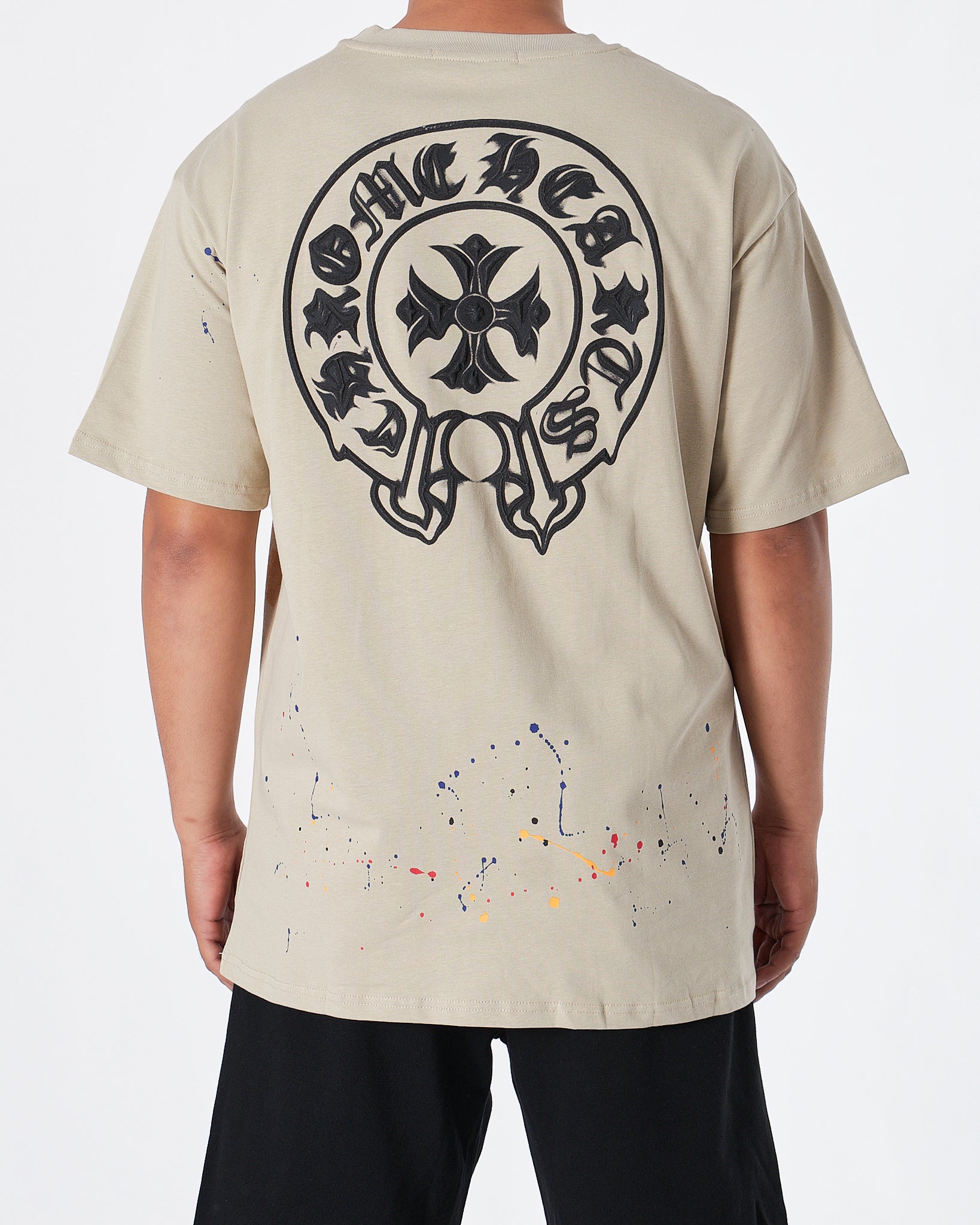 MOI OUTFIT-CH Ink Splash Men Cream T-Shirt 24.90