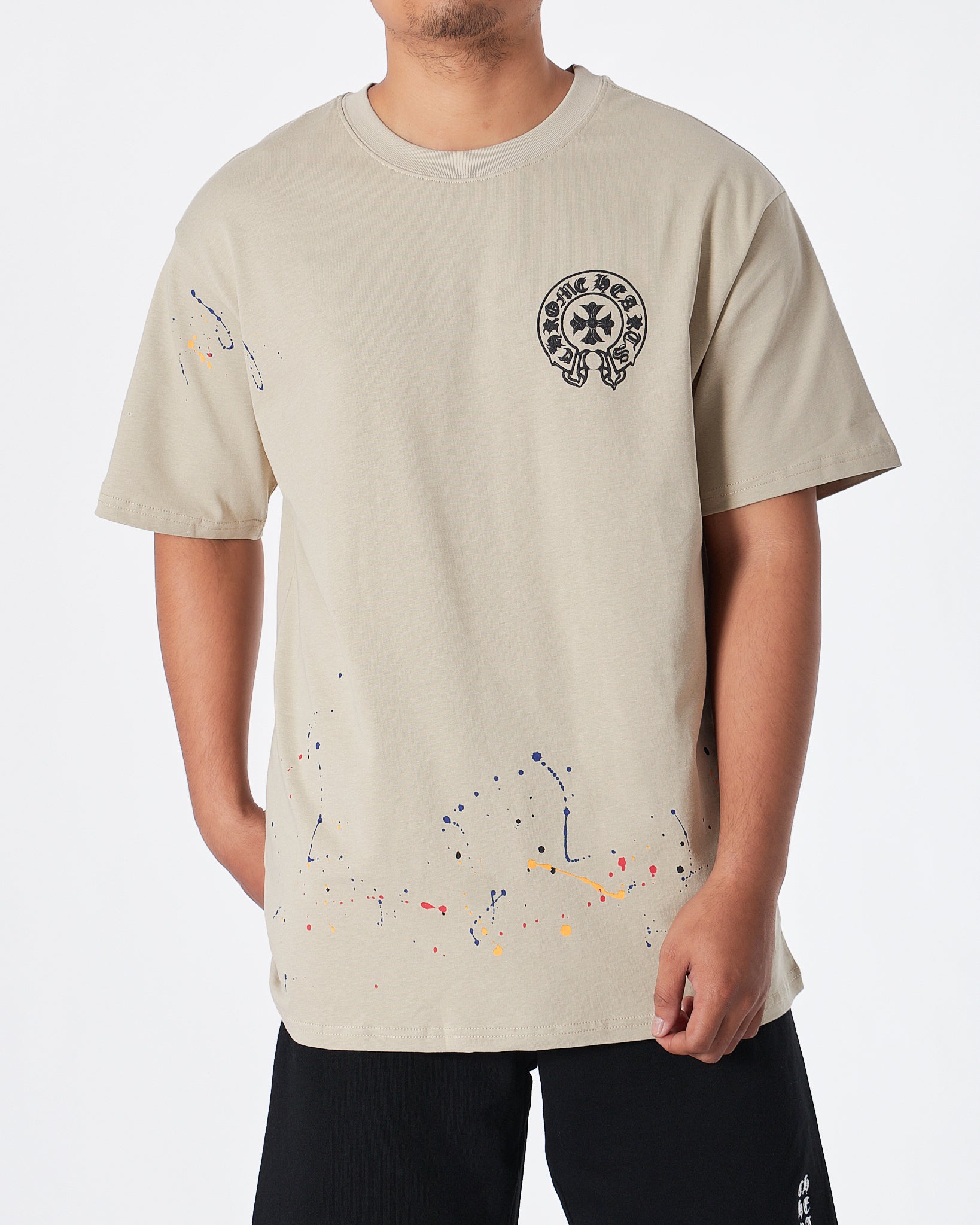 MOI OUTFIT-CH Ink Splash Men Cream T-Shirt 24.90