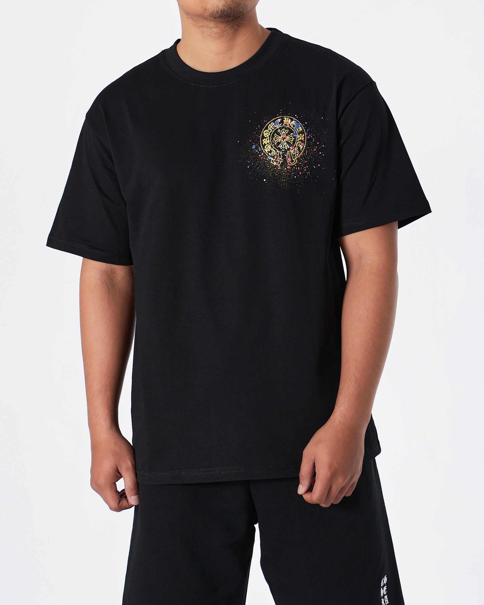 MOI OUTFIT-CH Round Crooss Back Men Black T-Shirt 22.90
