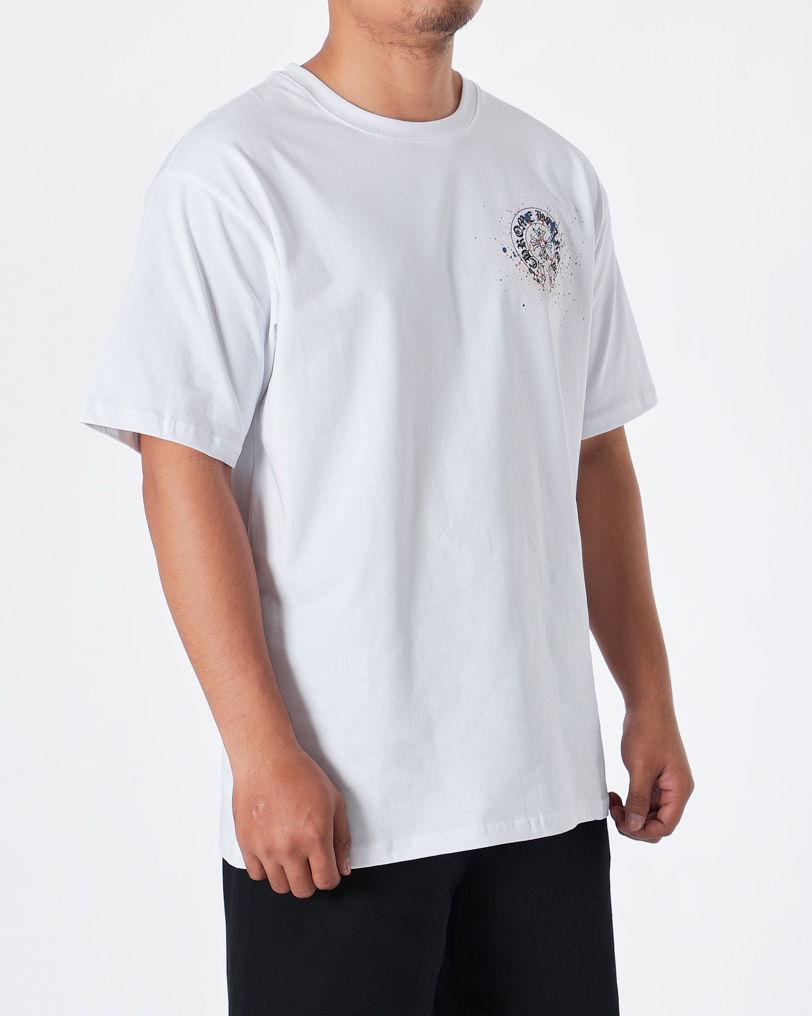 MOI OUTFIT-CH Round Crooss Back Men White T-Shirt 22.90