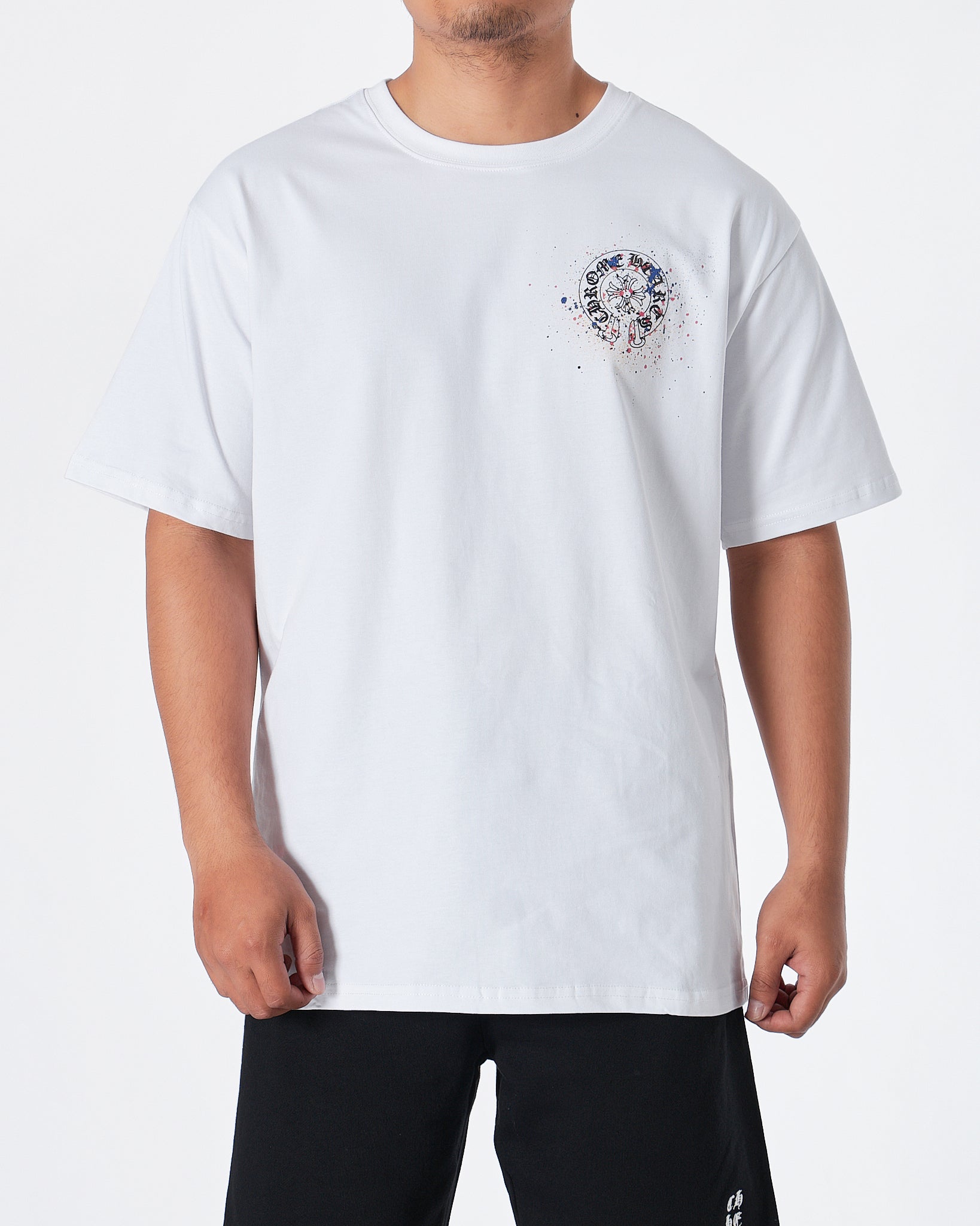 MOI OUTFIT-CH Round Crooss Back Men White T-Shirt 22.90
